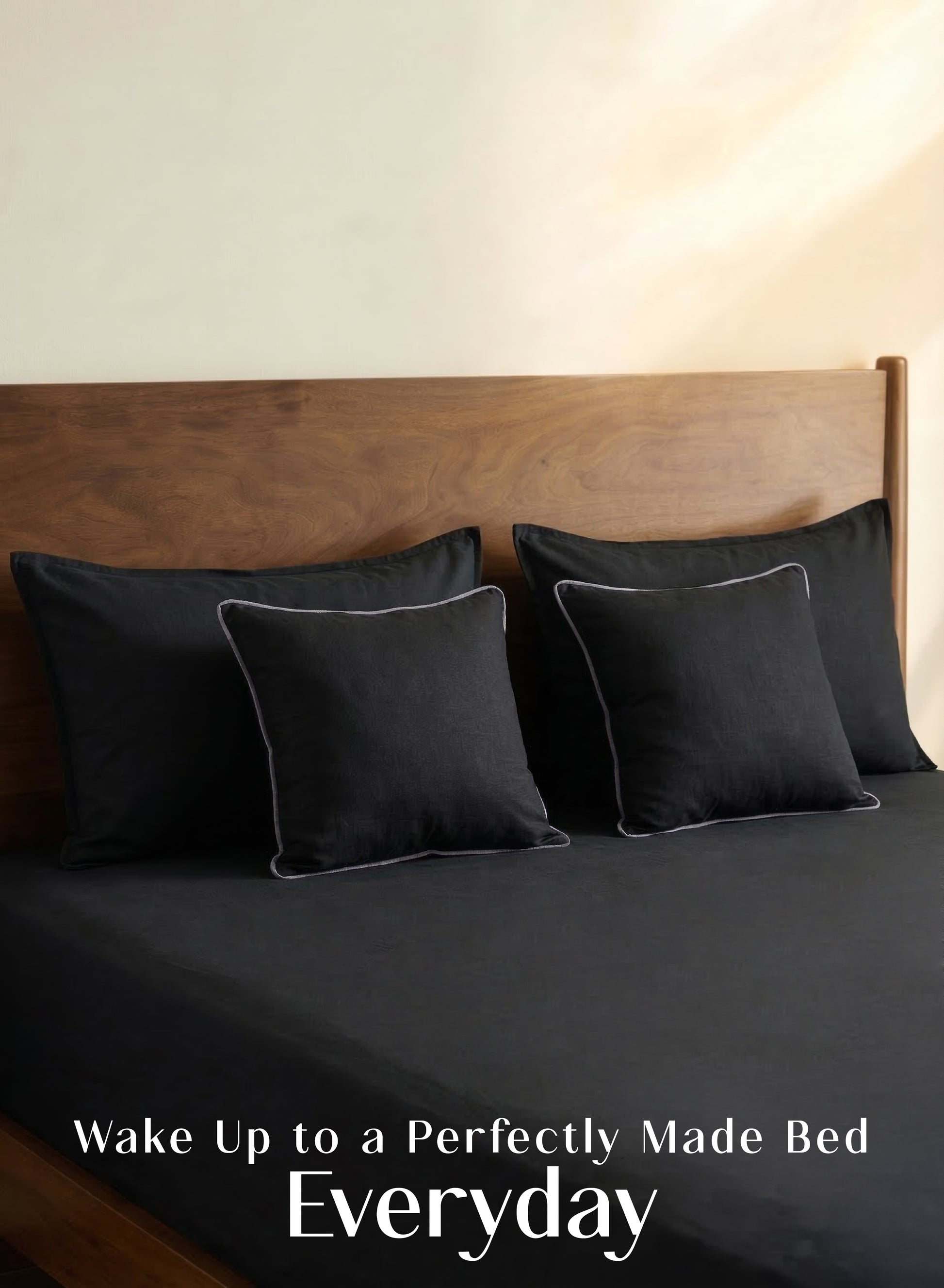 Home Crayons LuxeFit™ Fitted Bedsheet Set | Perfect Fit for Queen & King Mattresses | Ebony Black