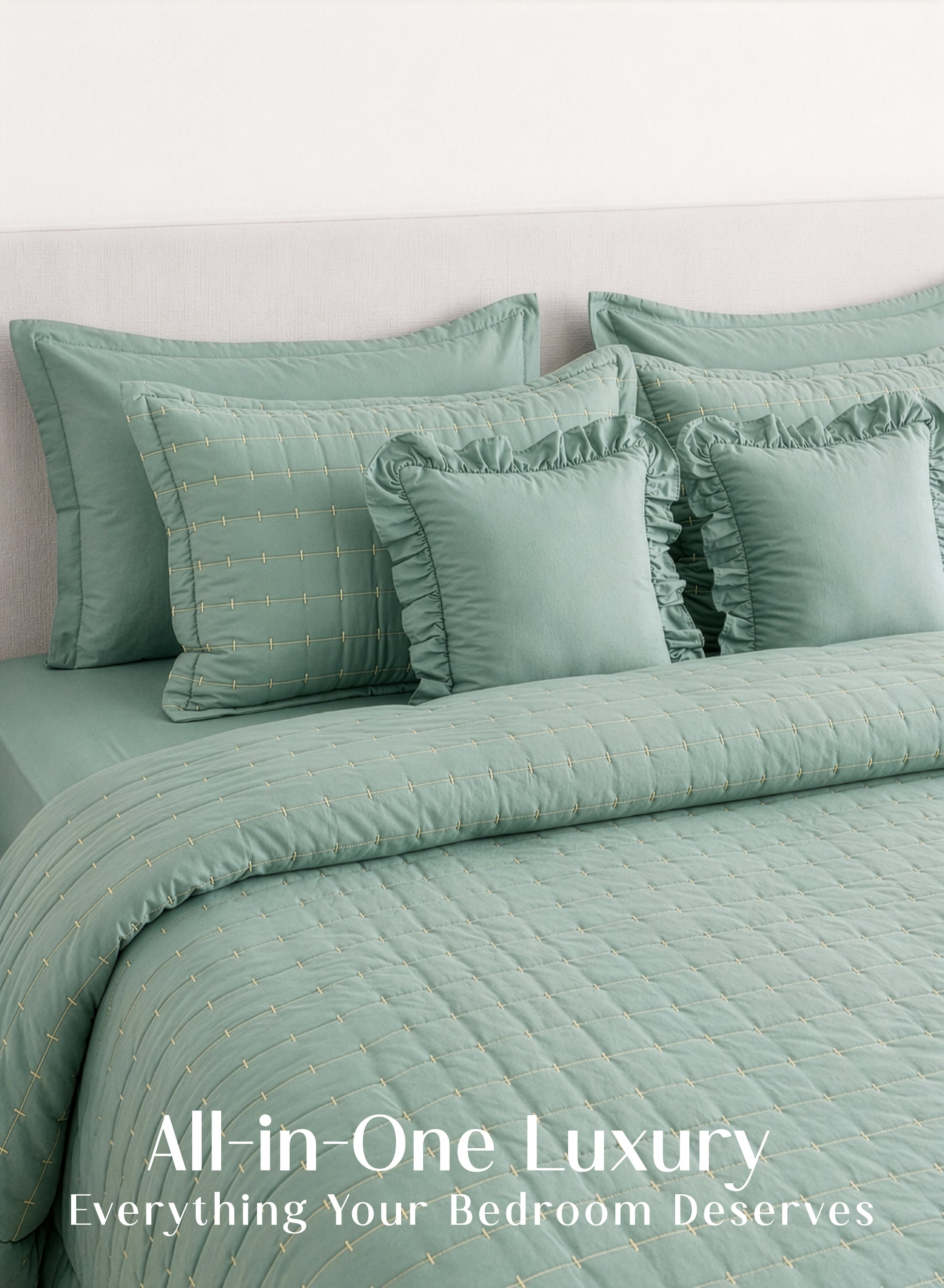 Home Crayons CloudTouch™ 8-Piece AC Bedding Set | Complete Bedroom Upgrade in One Set | Matcha Milk