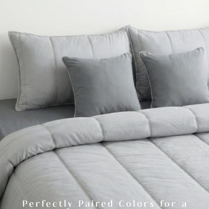 Home Crayons Cocoon AC Comforter Set | 5-Piece Designer Bed Set for Modern Homes | Pearl Gray