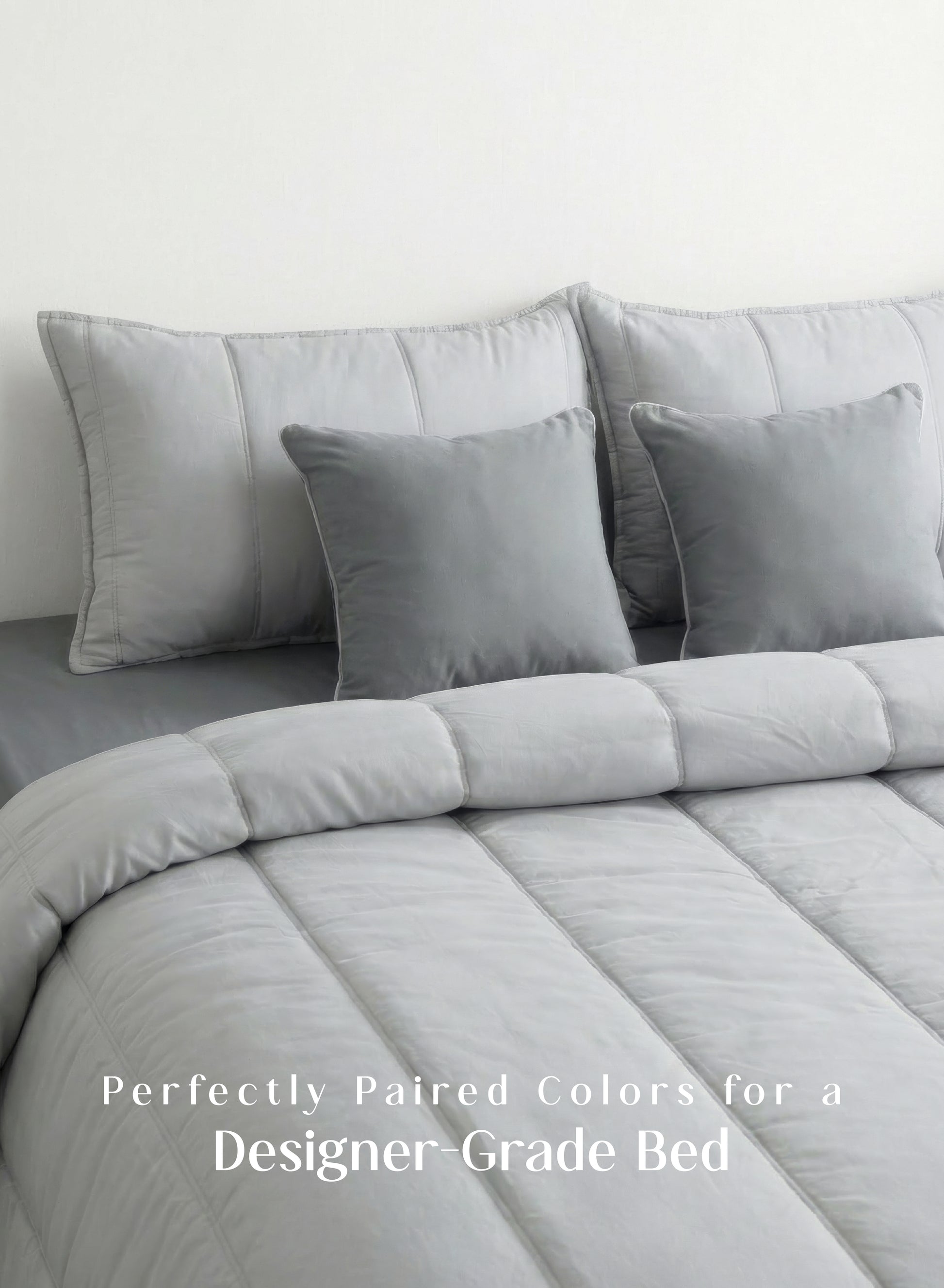 Home Crayons Cocoon AC Comforter Set | 5-Piece Designer Bed Set for Modern Homes | Pearl Gray