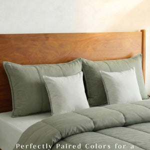 Home Crayons Cocoon AC Comforter Set | 5-Piece Designer Bed Set for Modern Homes | Olive Mist