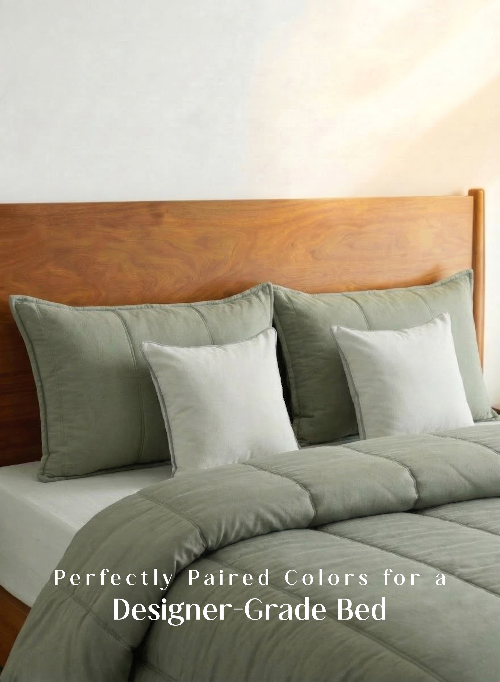 Home Crayons Cocoon AC Comforter Set | 5-Piece Designer Bed Set for Modern Homes | Olive Mist