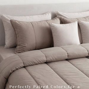 Home Crayons Cocoon 8-Piece AC Bedding Set | Coordinated Comforter, Fitted Sheet & Covers in One Set | Earthy Beige