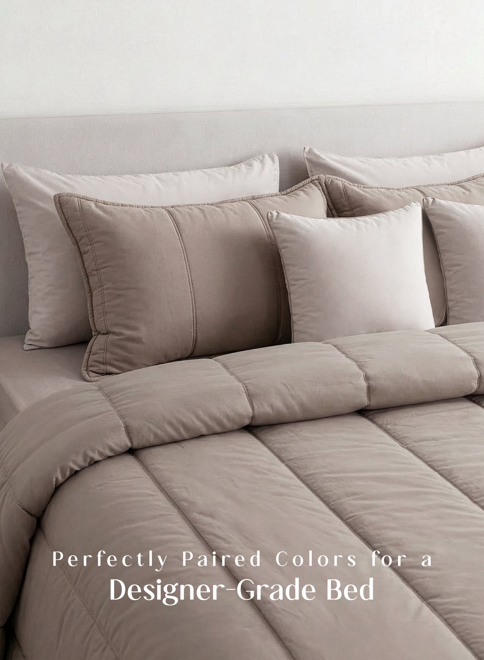 Home Crayons Cocoon 8-Piece AC Bedding Set | Coordinated Comforter, Fitted Sheet & Covers in One Set | Earthy Beige