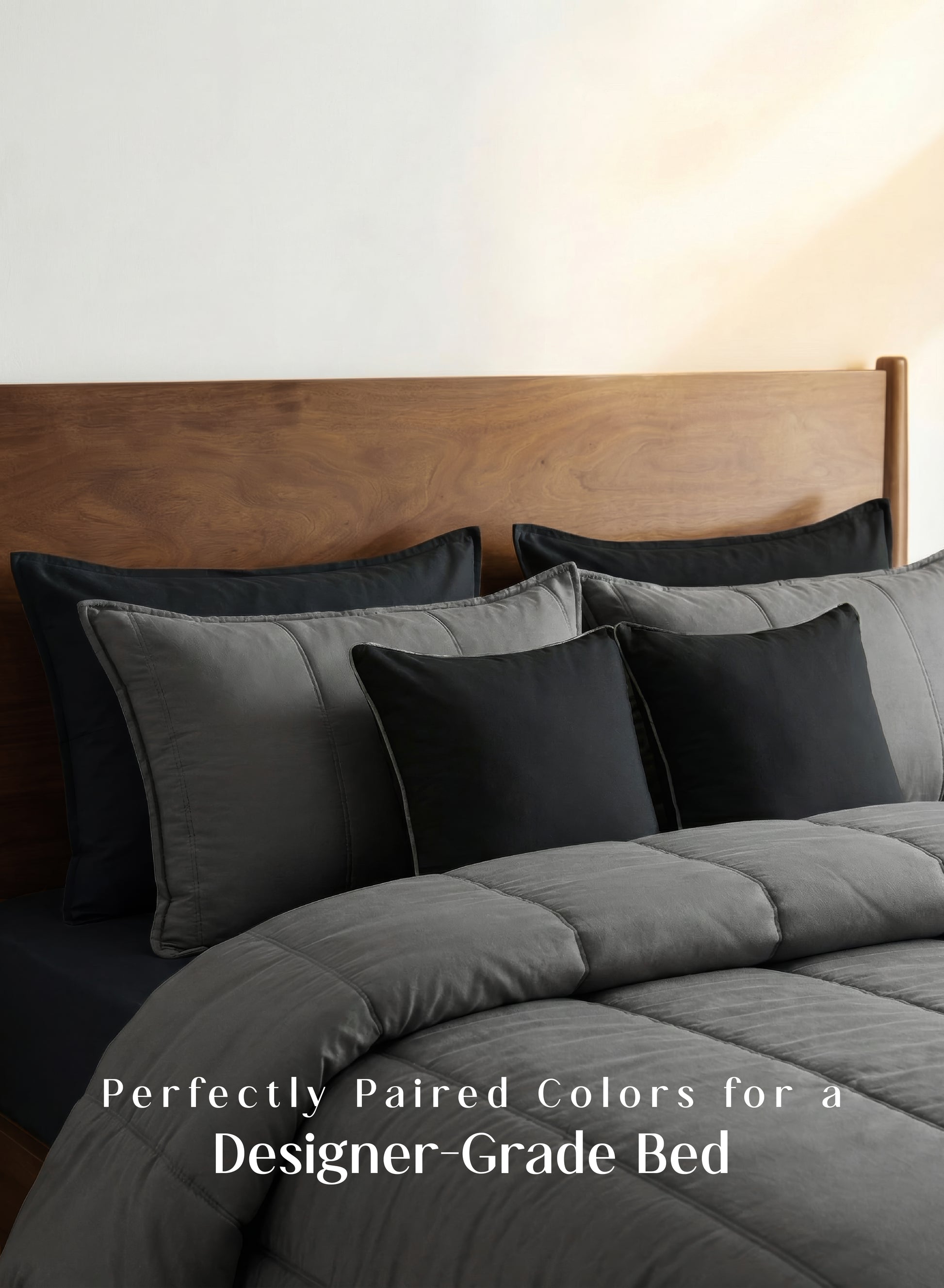 Home Crayons Cocoon 8-Piece AC Bedding Set | Coordinated Comforter, Fitted Sheet & Covers in One Set | Moonstone Gray