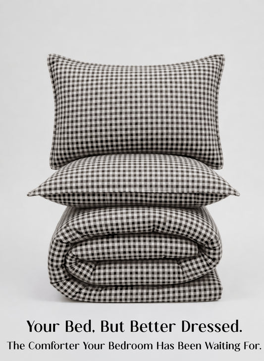 Crayonic™ 5-Piece AC Comforter Set | Signature Designer Comforter Set | Midnight Gingham