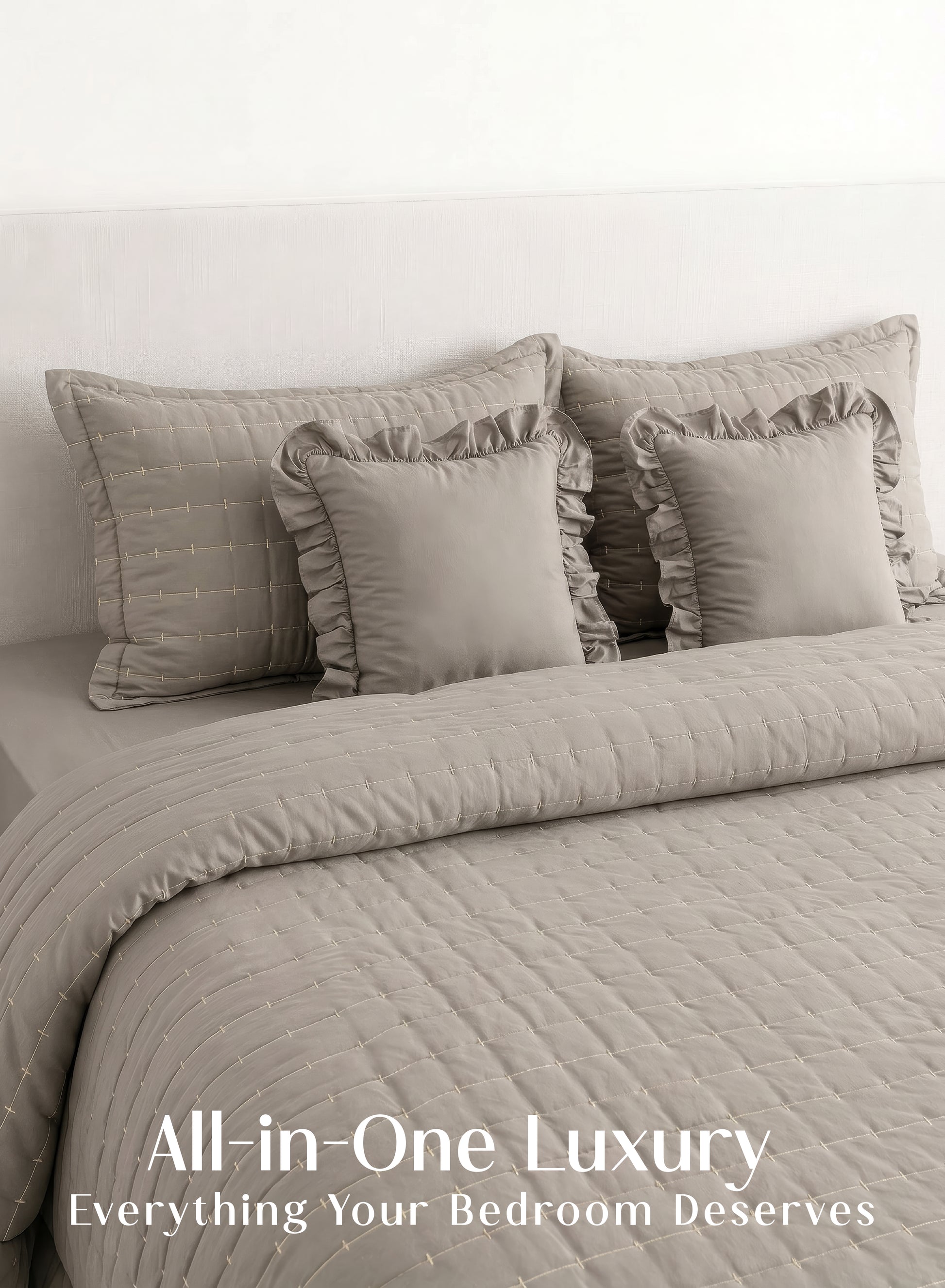 Home Crayons CloudTouch™ 5-Piece AC Comforter Set | 33% Oversized | Includes 2 Pillow & 2 Cushion Covers | Latte Crème