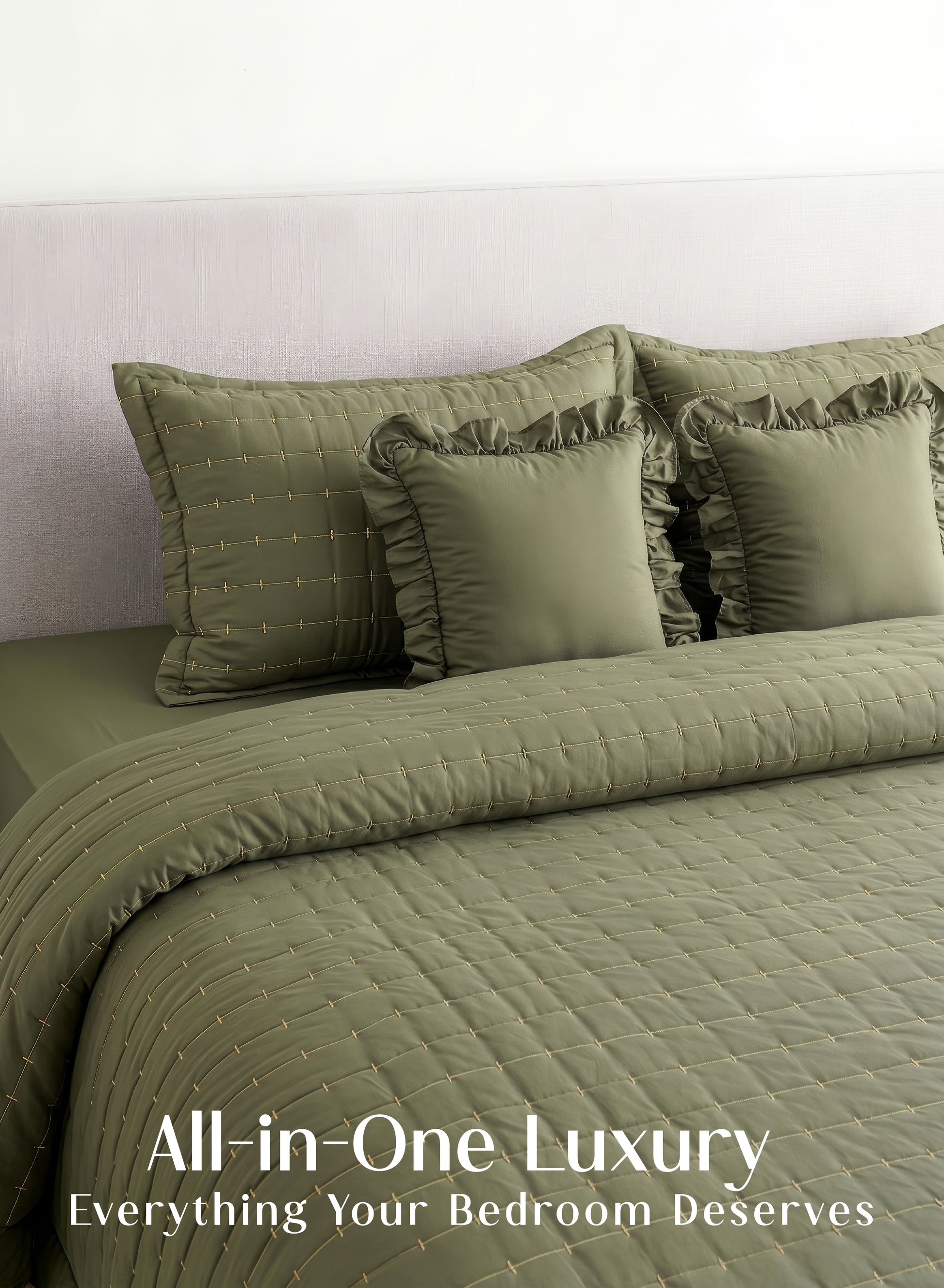 Home Crayons CloudTouch™ 5-Piece AC Comforter Set | 33% Oversized | Includes 2 Pillow & 2 Cushion Covers | Olive Grove