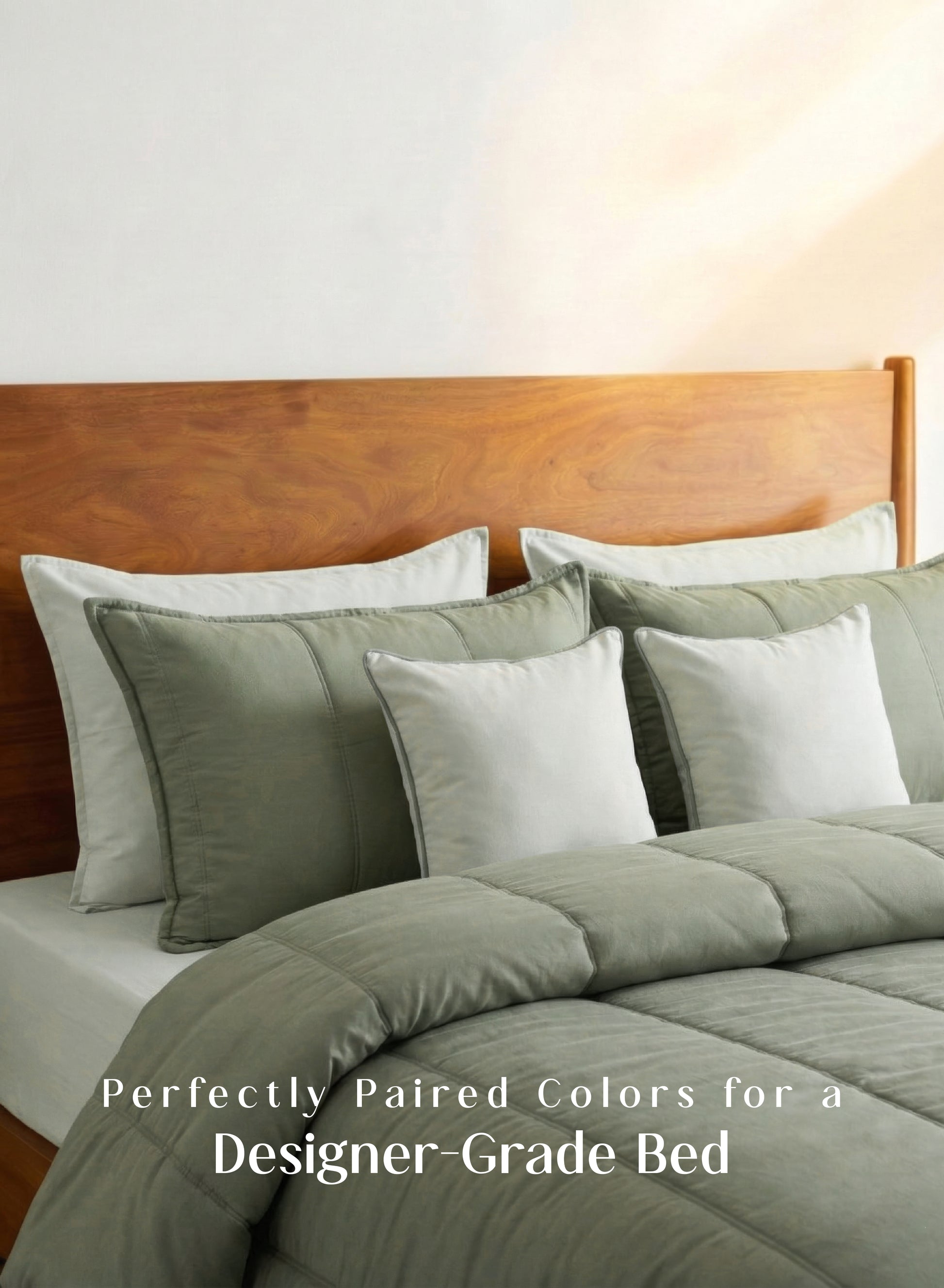 Home Crayons Cocoon 8-Piece AC Bedding Set | Coordinated Comforter, Fitted Sheet & Covers in One Set | Olive Mist