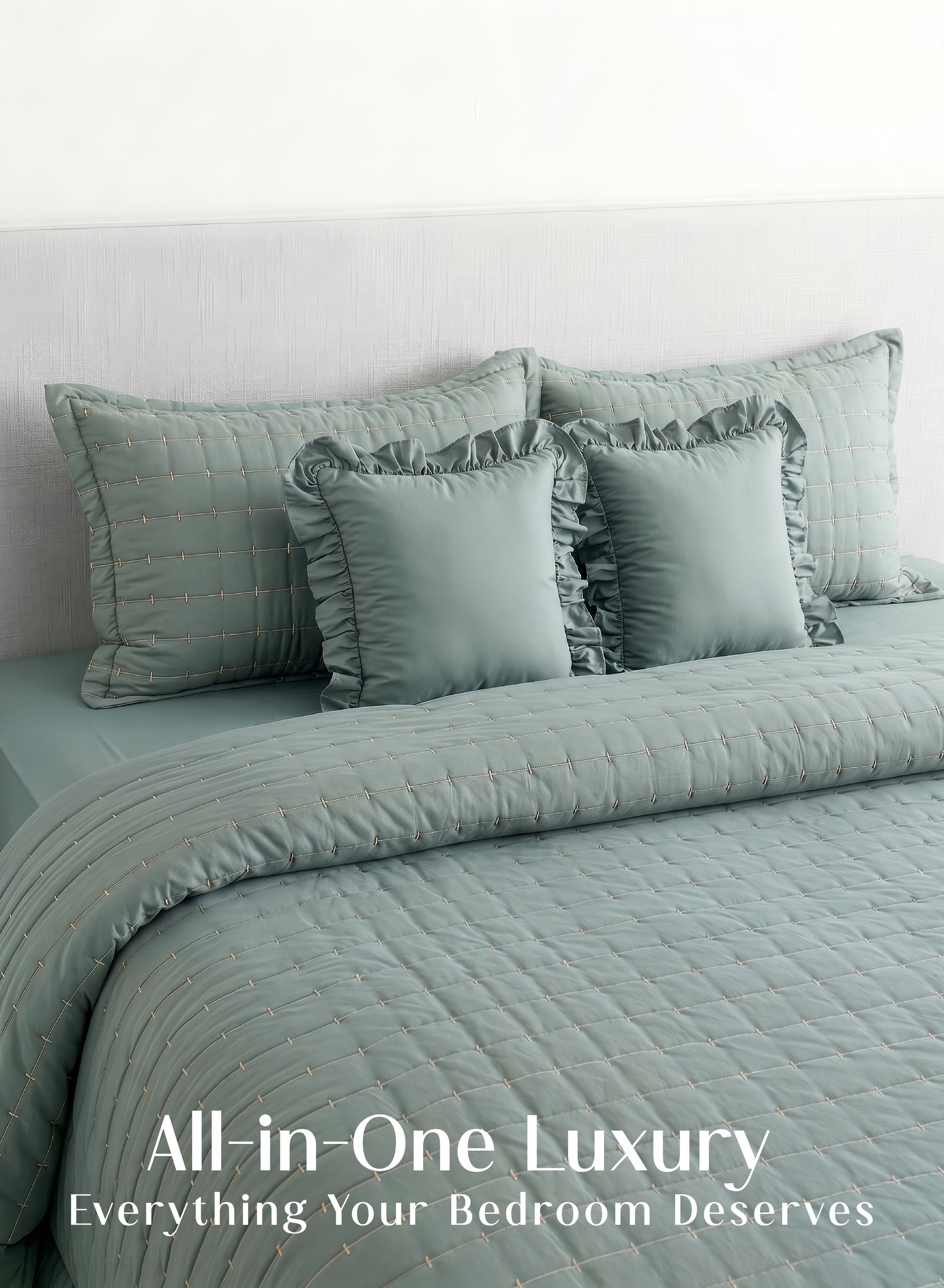 Home Crayons CloudTouch™ 5-Piece AC Comforter Set | 33% Oversized | Includes 2 Pillow & 2 Cushion Covers | Sage Green