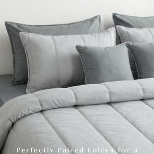 Home Crayons Cocoon 8-Piece AC Bedding Set | Coordinated Comforter, Fitted Sheet & Covers in One Set | Pearl Gray