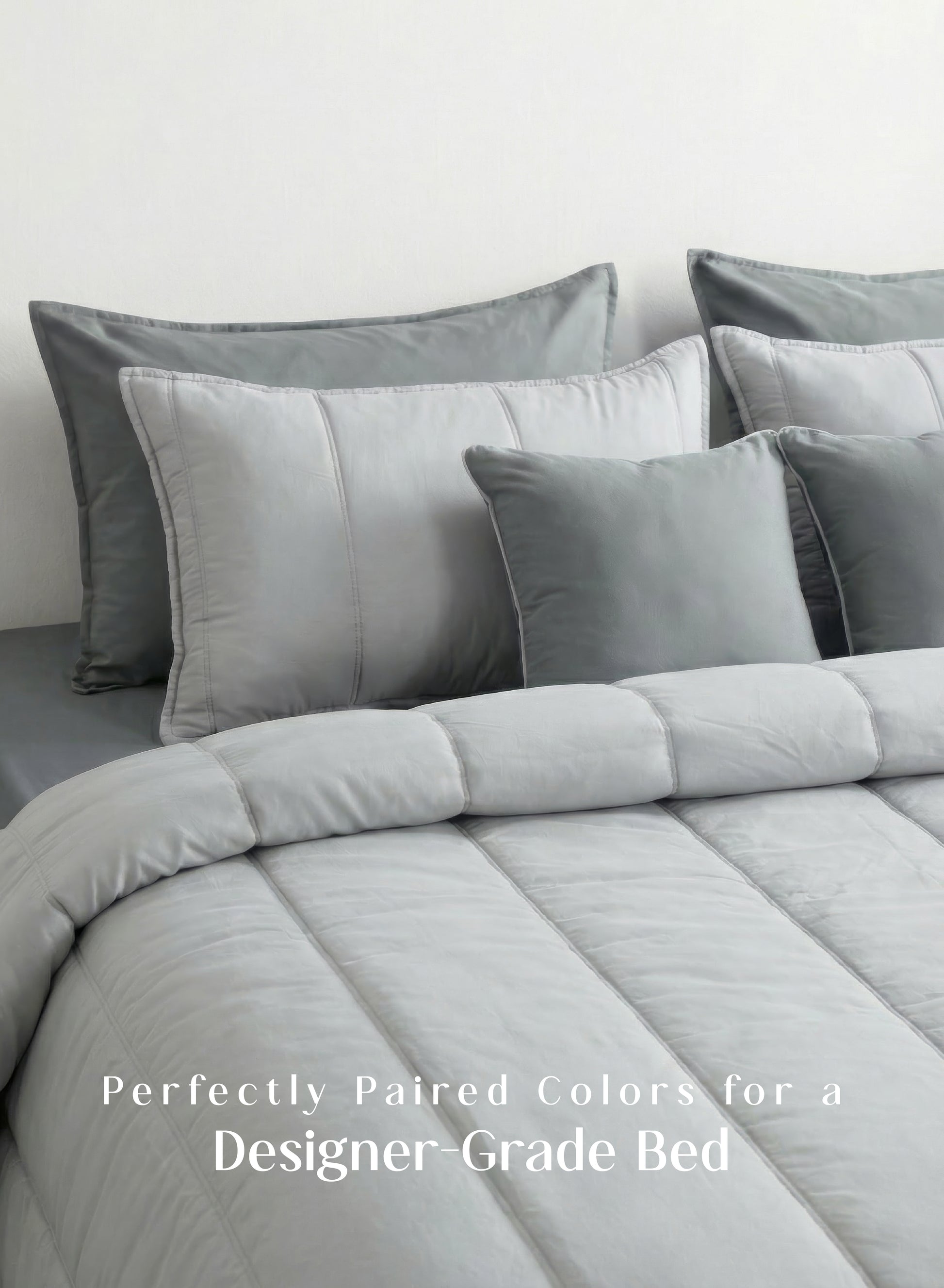 Home Crayons Cocoon 8-Piece AC Bedding Set | Coordinated Comforter, Fitted Sheet & Covers in One Set | Pearl Gray