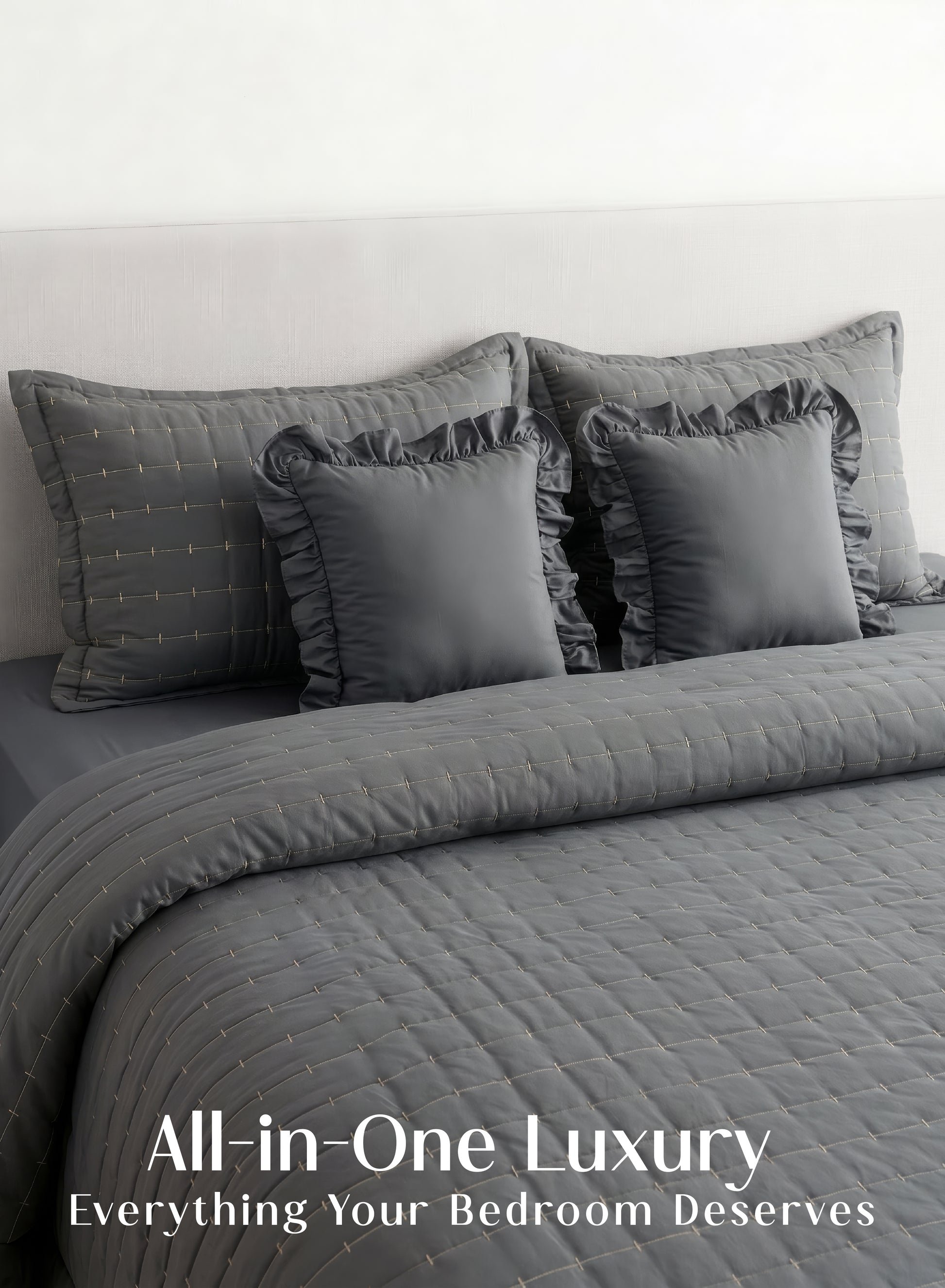 Home Crayons CloudTouch™ 5-Piece AC Comforter Set | 33% Oversized | Includes 2 Pillow & 2 Cushion Covers | Pebble Gray