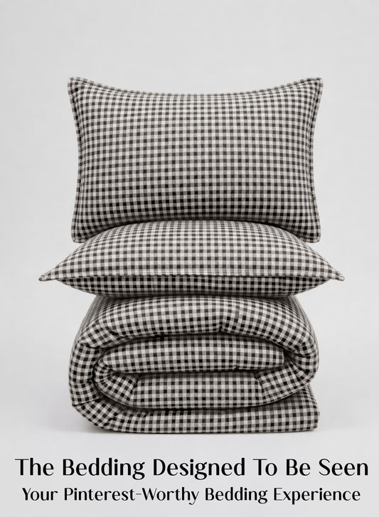 Crayonic™ 8-Piece AC Bedding Set | Signature Designer Bedding for AC Rooms | Midnight Gingham