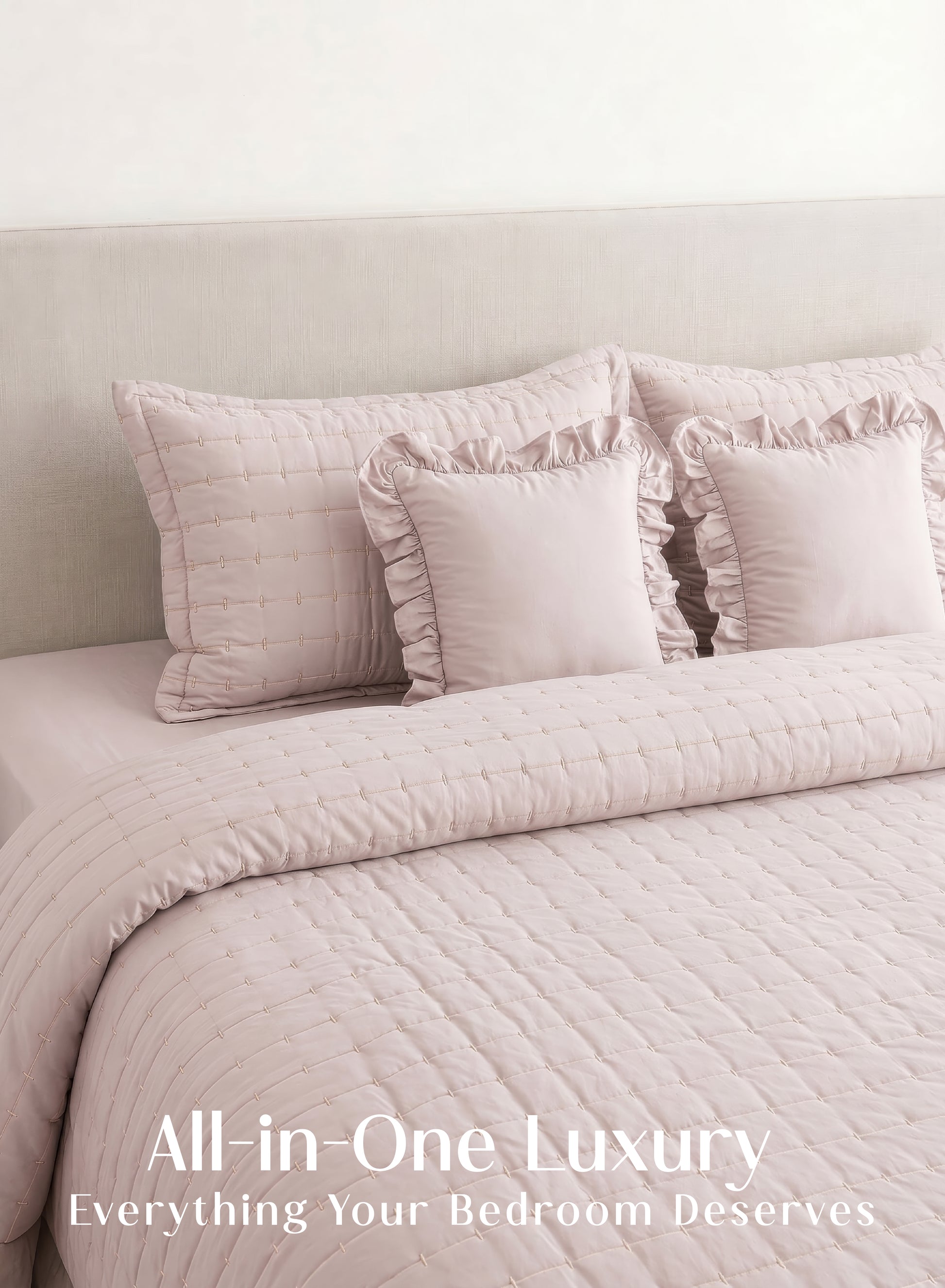 Home Crayons CloudTouch™ 5-Piece AC Comforter Set | 33% Oversized | Includes 2 Pillow & 2 Cushion Covers | Sakura Blush