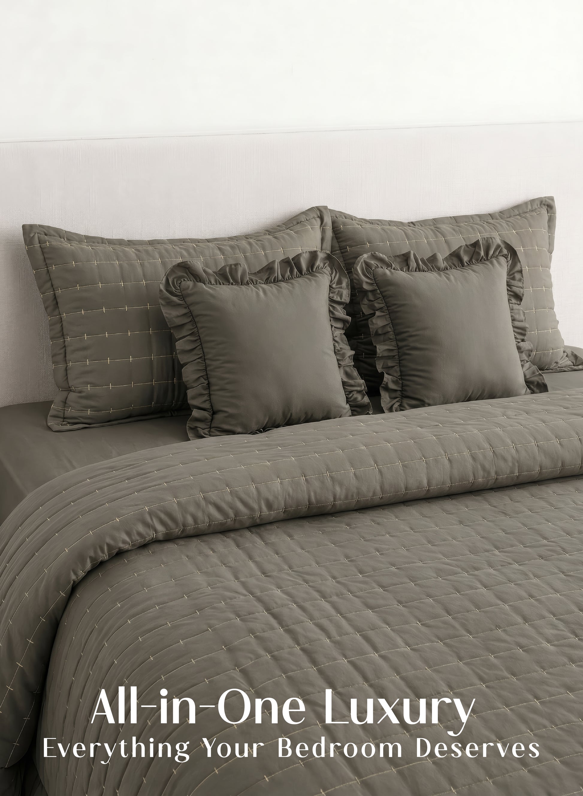 Home Crayons CloudTouch™ 5-Piece AC Comforter Set | 33% Oversized | Includes 2 Pillow & 2 Cushion Covers | Smoked Coffee