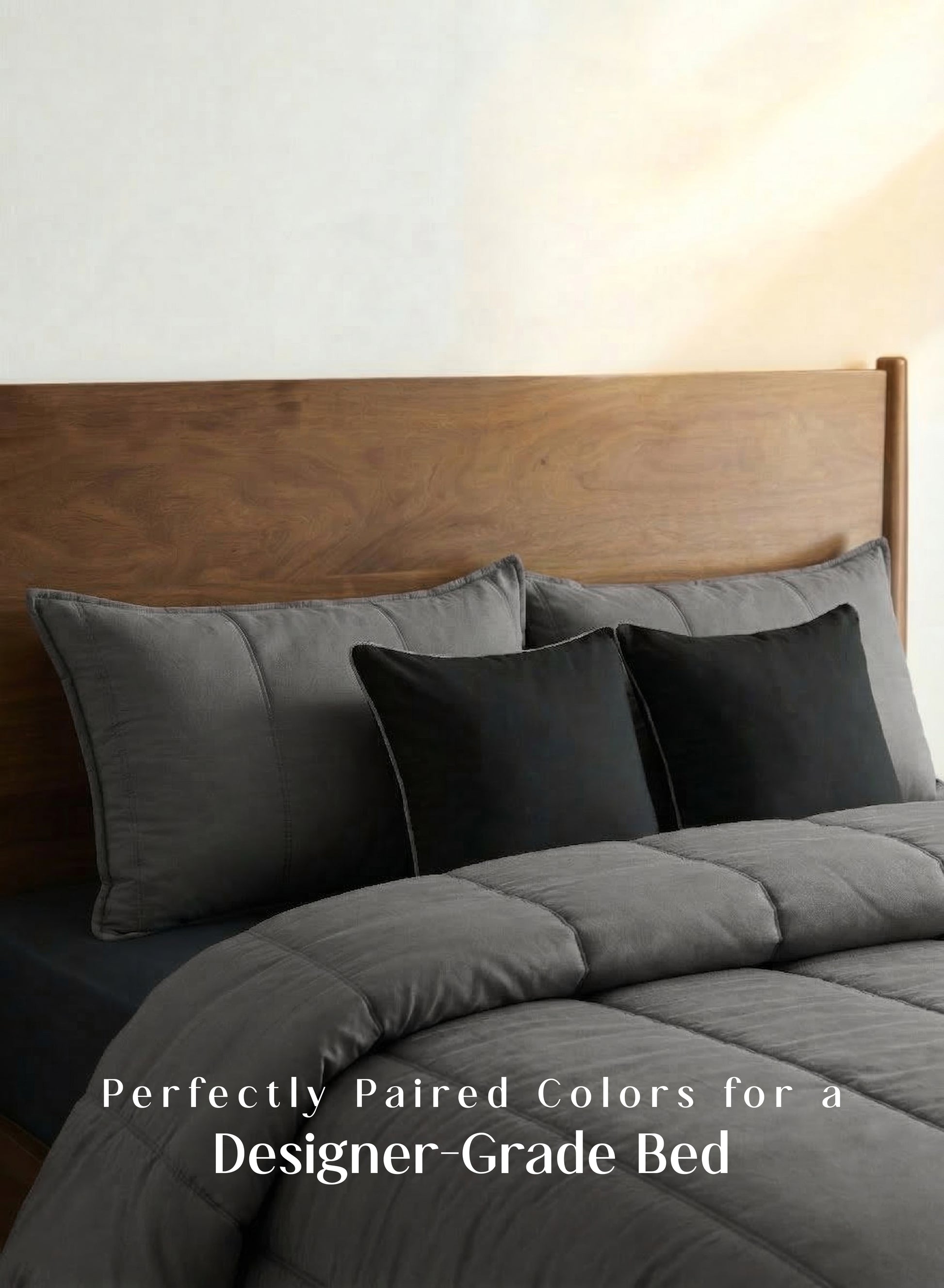 Home Crayons Cocoon AC Comforter Set | 5-Piece Designer Bed Set for Modern Homes | Moonstone Gray