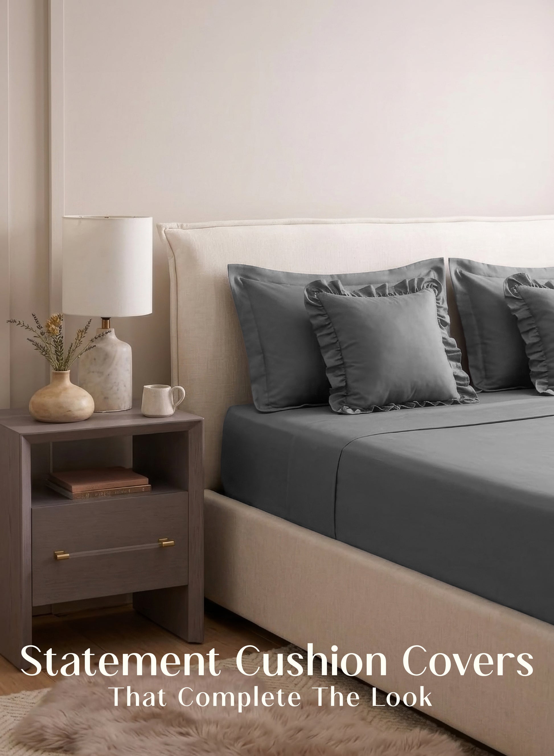 Home Crayons LuxeSoft™ Double Bedsheet Set | Oversized King | Includes 2 Pillow Covers & 2 Cushion Covers | Pebble Gray