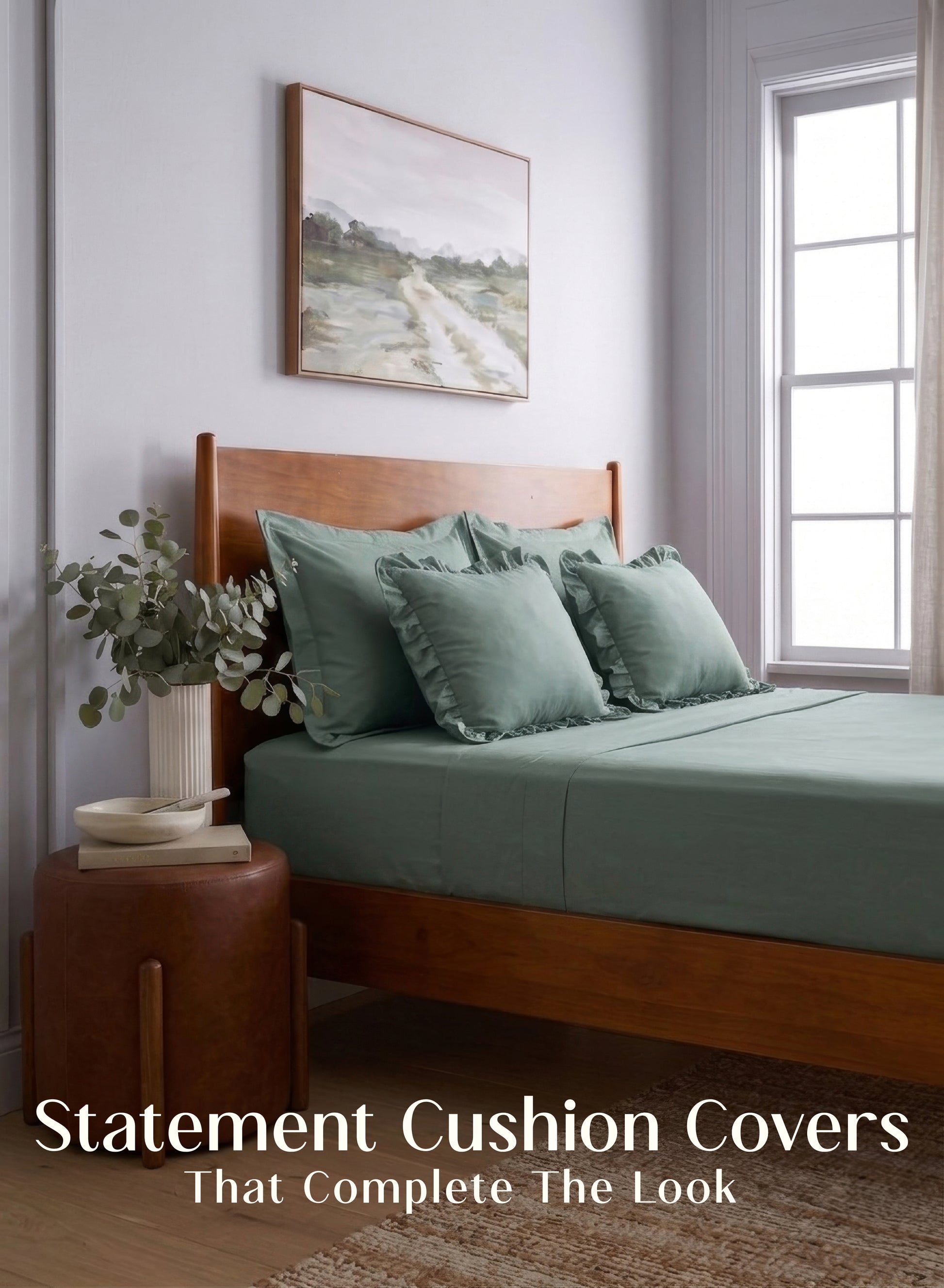 Home Crayons LuxeSoft™ Bedsheet Double Set | Oversized King | Includes 2 Pillow Covers & 2 Cushion Covers | Sage Green