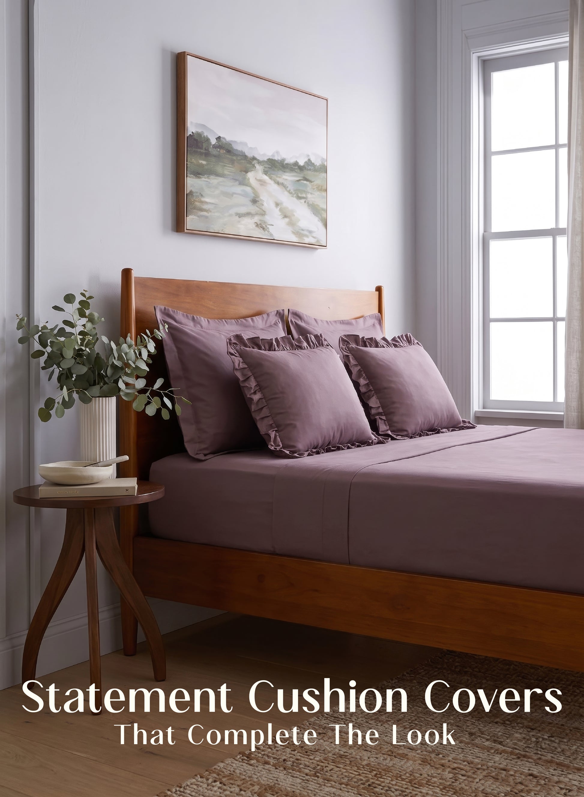 Home Crayons LuxeSoft™ Double Bedsheet Set | Oversized King | Includes 2 Pillow Covers & 2 Cushion Covers | Mulberry