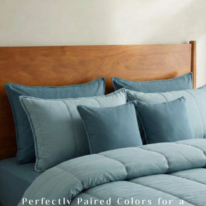 Home Crayons Cocoon 8-Piece AC Bedding Set | Coordinated Comforter, Fitted Sheet & Covers in One Set | Blue Meadow