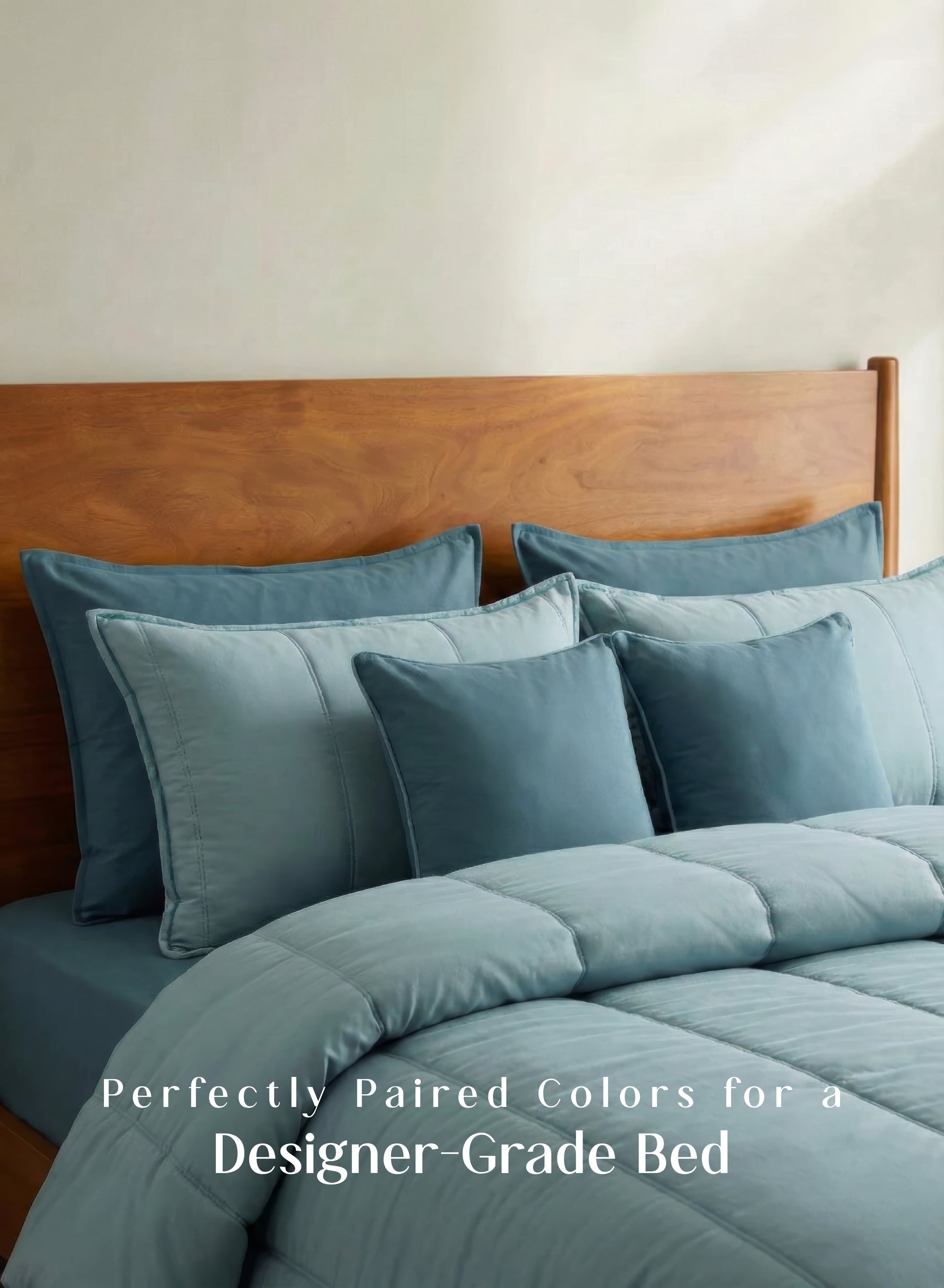 Home Crayons Cocoon 8-Piece AC Bedding Set | Coordinated Comforter, Fitted Sheet & Covers in One Set | Blue Meadow