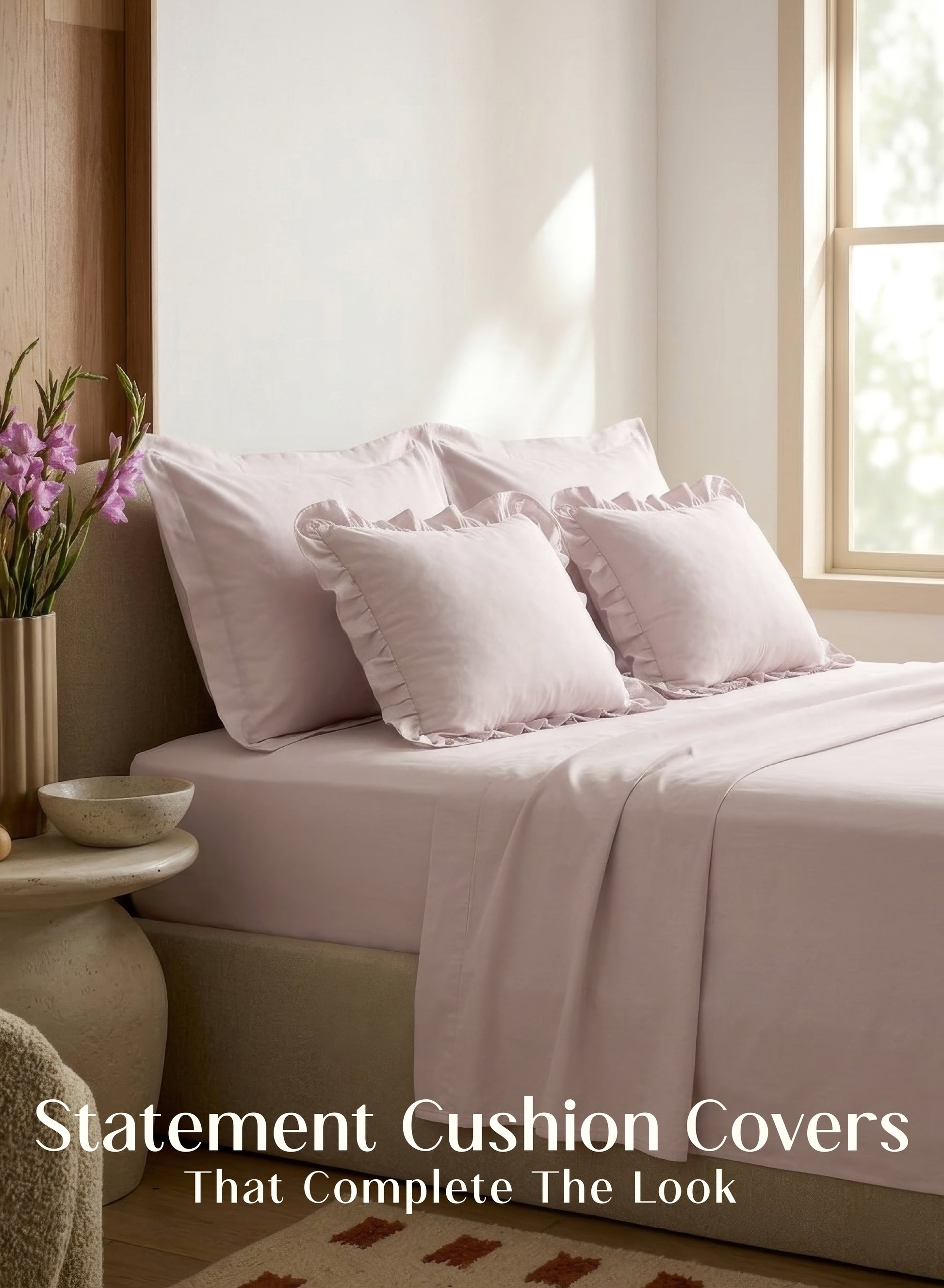 Home Crayons LuxeSoft™ Double Bedsheet Set | Oversized King | Includes 2 Pillow Covers & 2 Cushion Covers | Sakura Blush