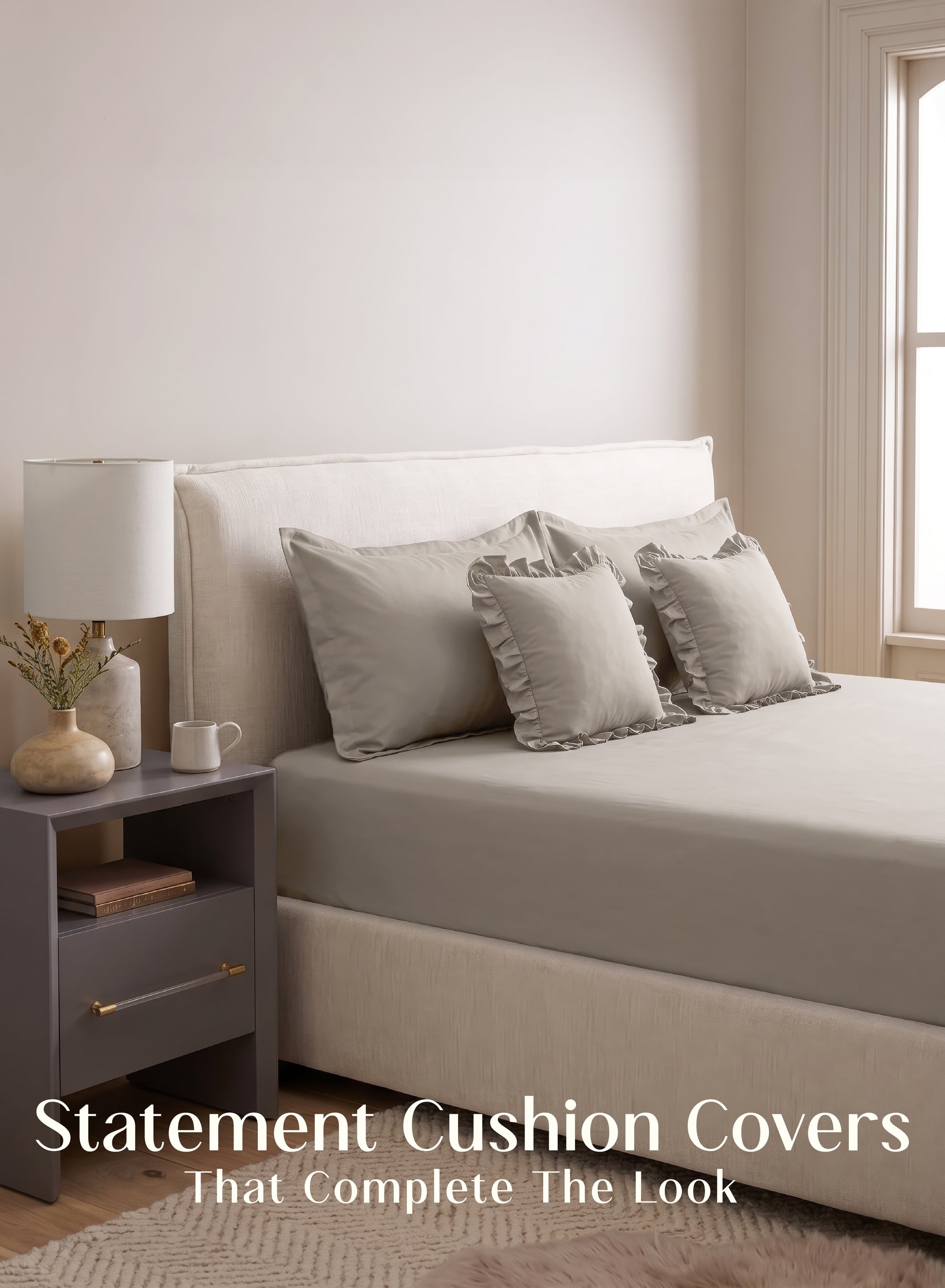 Home Crayons LuxeSoft™ Double Bedsheet Set | Oversized King | Includes 2 Pillow Covers & 2 Cushion Covers | Latte Crème