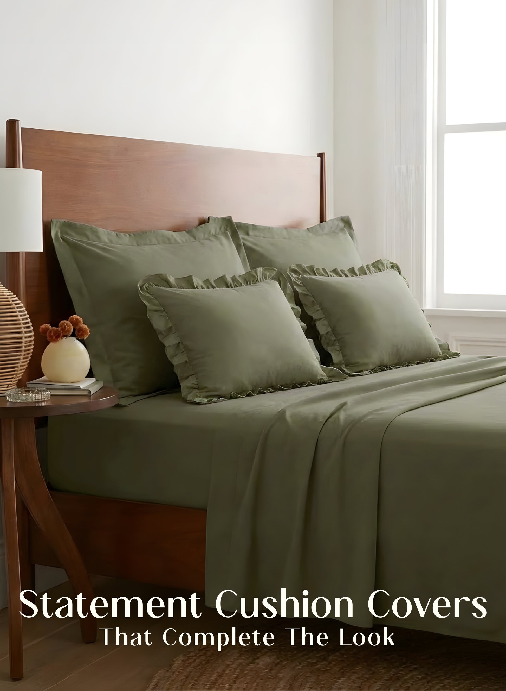 Home Crayons LuxeSoft™ Double Bedsheet Set | Oversized King | Includes 2 Pillow Covers & 2 Cushion Covers | Olive Grove