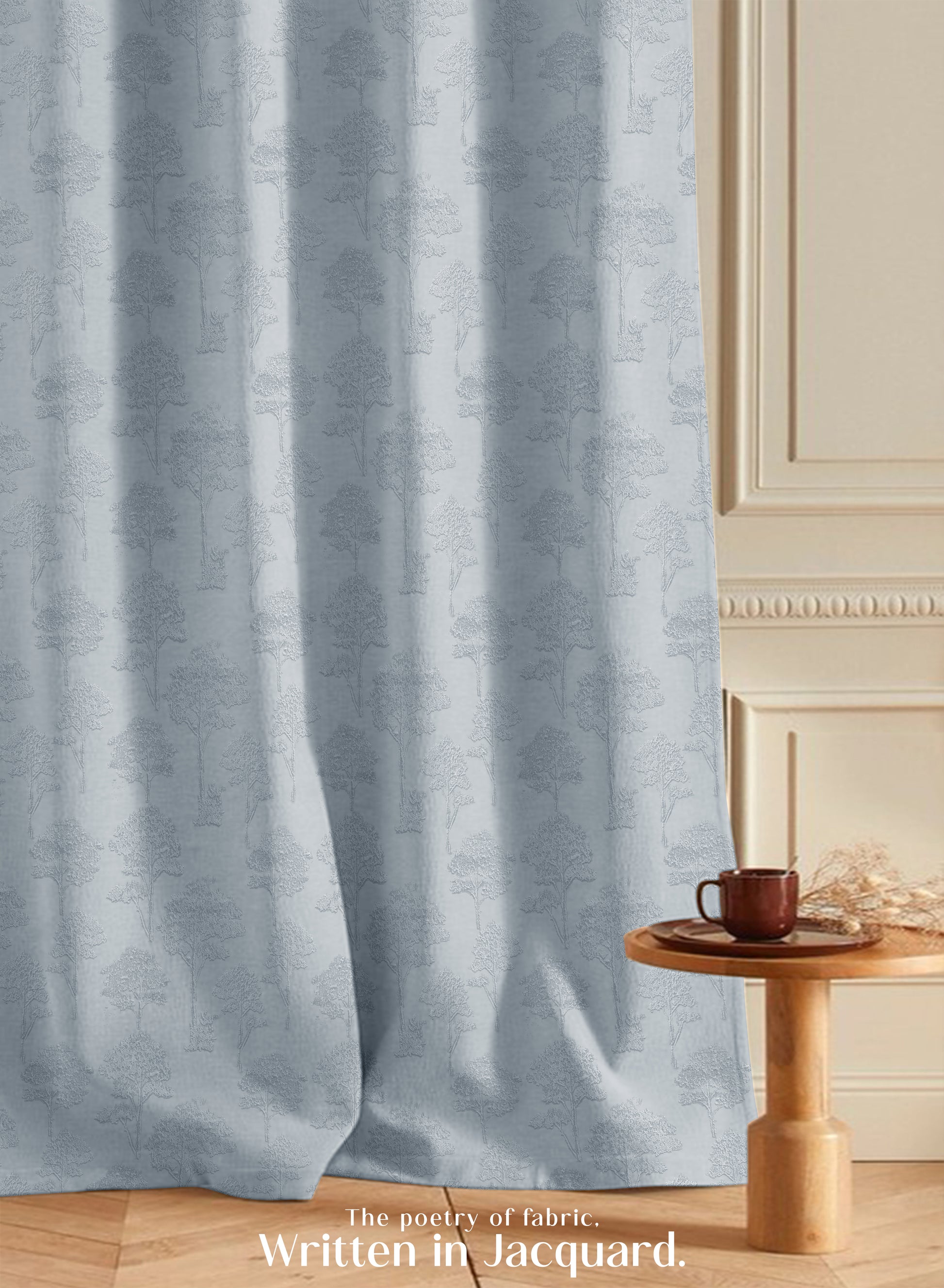 Bern Jacquard Room Darkening Curtains | Scenic Tree Pattern | Arctic Blue | Set of 2 | Fully Customizable