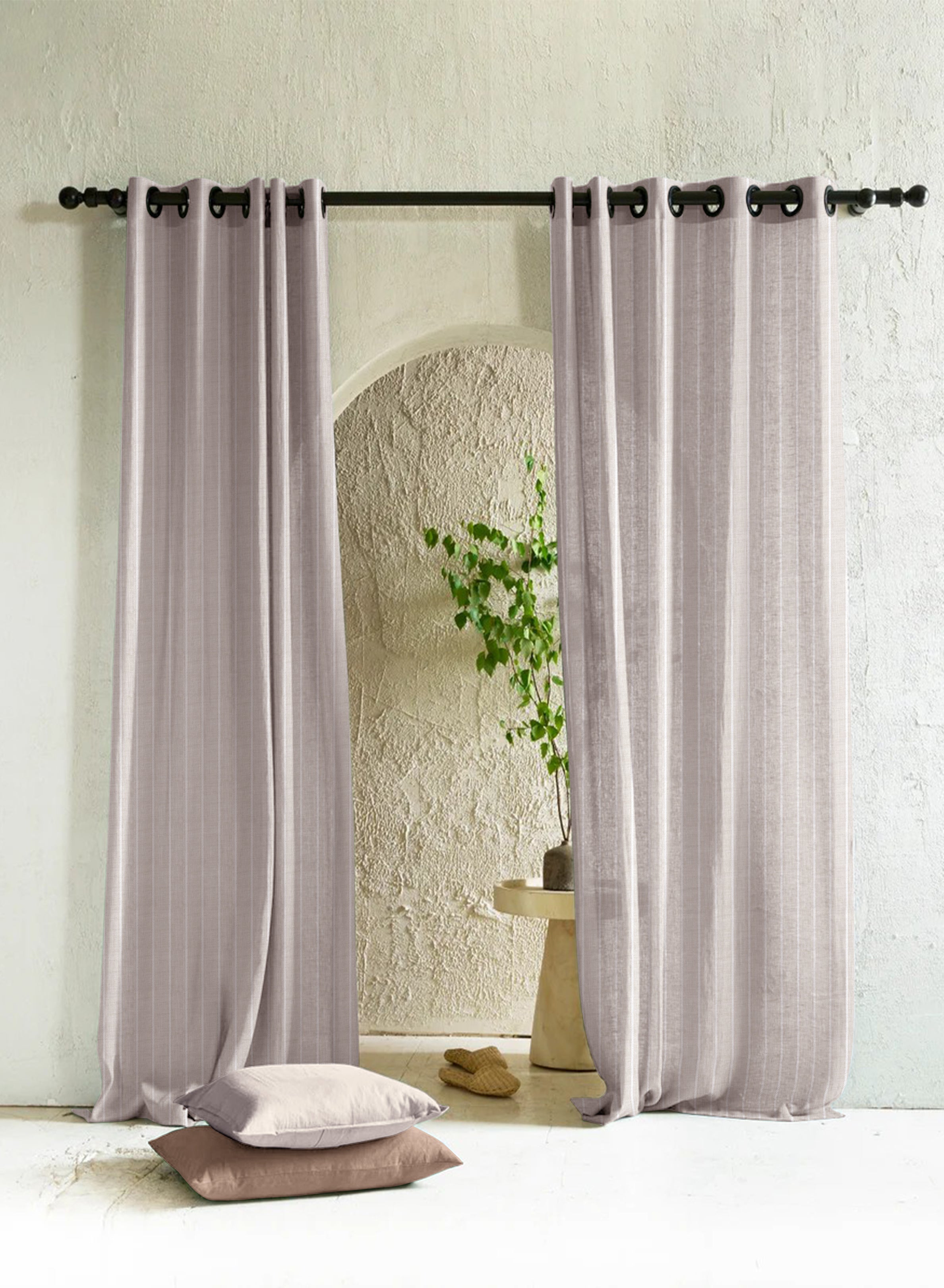 Evok Striped Sheer Curtains | Subtle Stripes & Soft Light Filter | Gray | Set of 2 | Fully Customizable