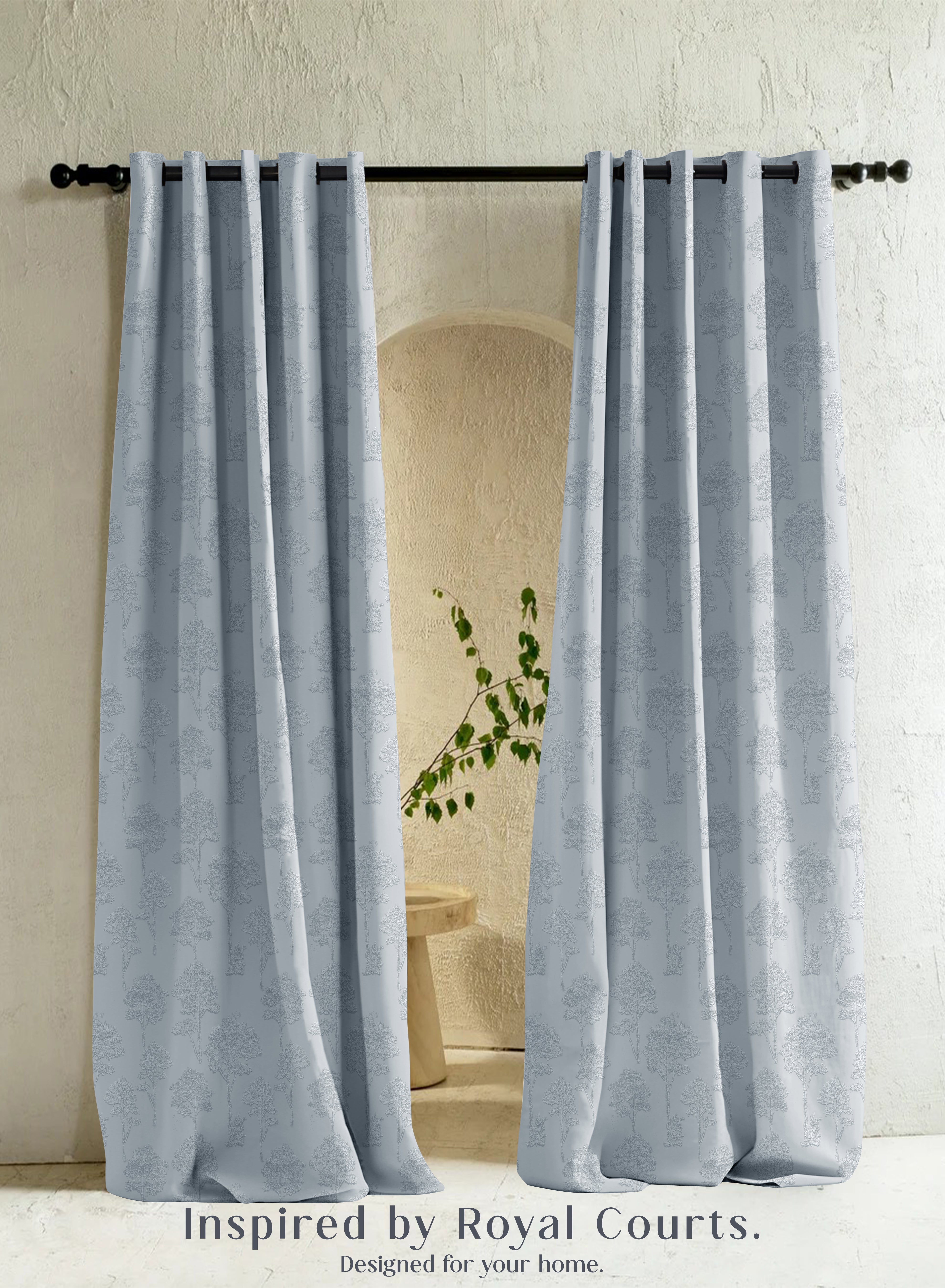 Bern Jacquard Blackout Curtains | Scenic Tree Pattern & Total Light Block | Arctic Blue | Set of 2 | Fully Customizable
