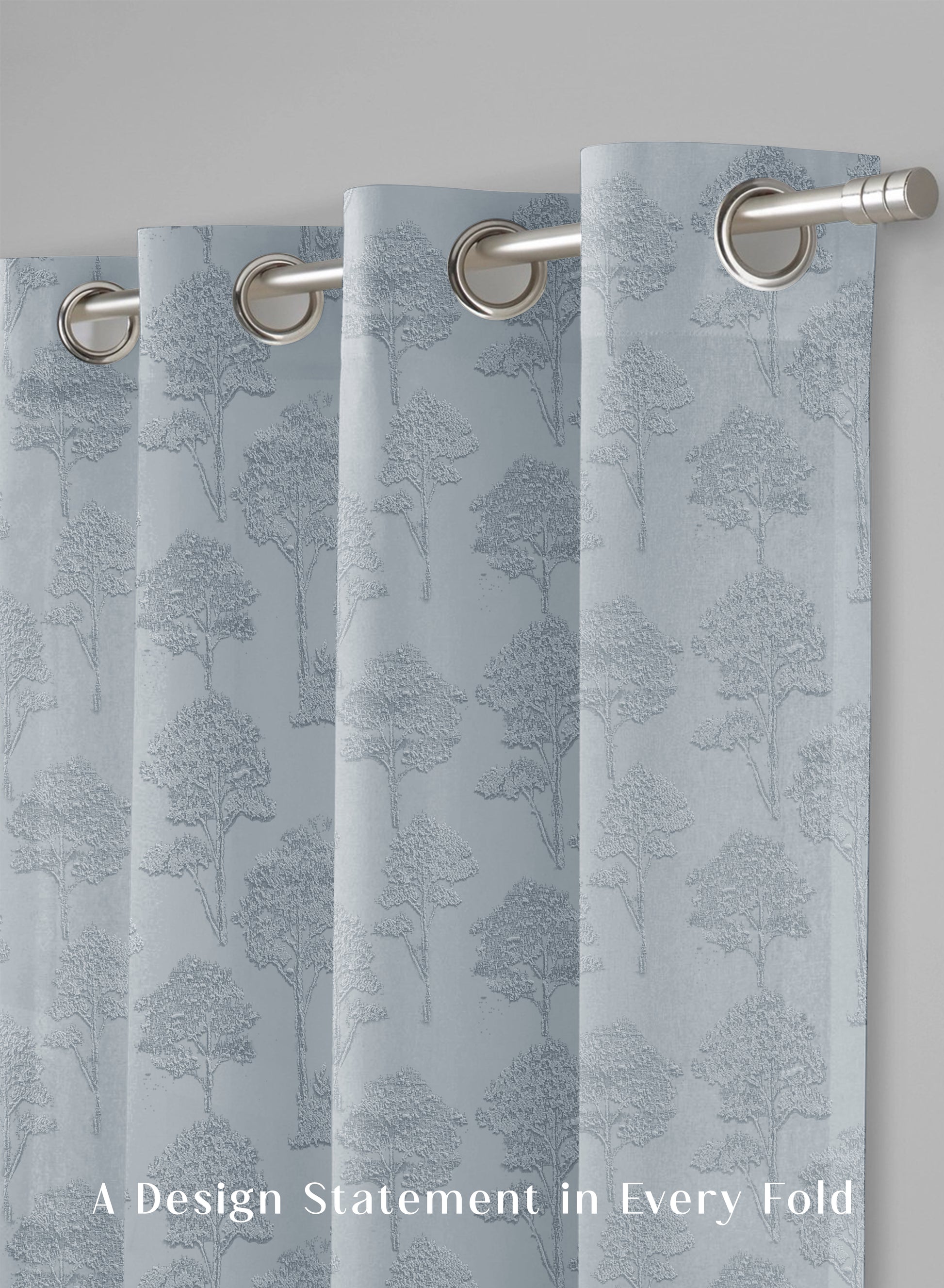 Bern Jacquard Room Darkening Curtains | Scenic Tree Pattern | Arctic Blue | Set of 2 | Fully Customizable