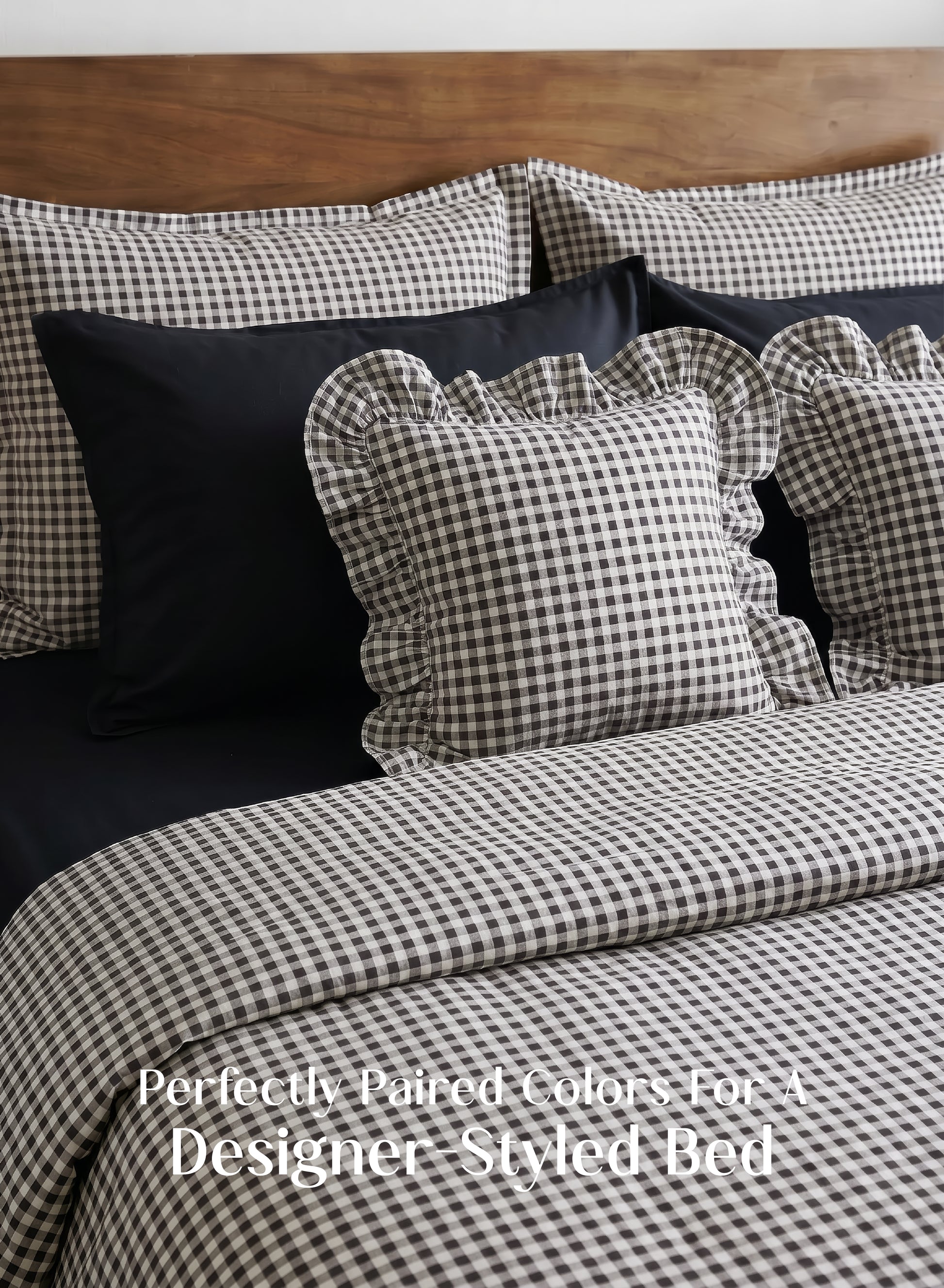 Crayonic™ 8-Piece AC Bedding Set | Signature Designer Bedding for AC Rooms | Midnight Gingham