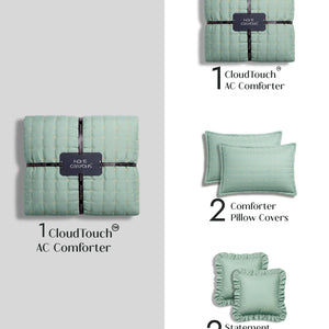 Home Crayons CloudTouch™ 5-Piece AC Comforter Set | 33% Oversized | Includes 2 Pillow & 2 Cushion Covers | Matcha Milk