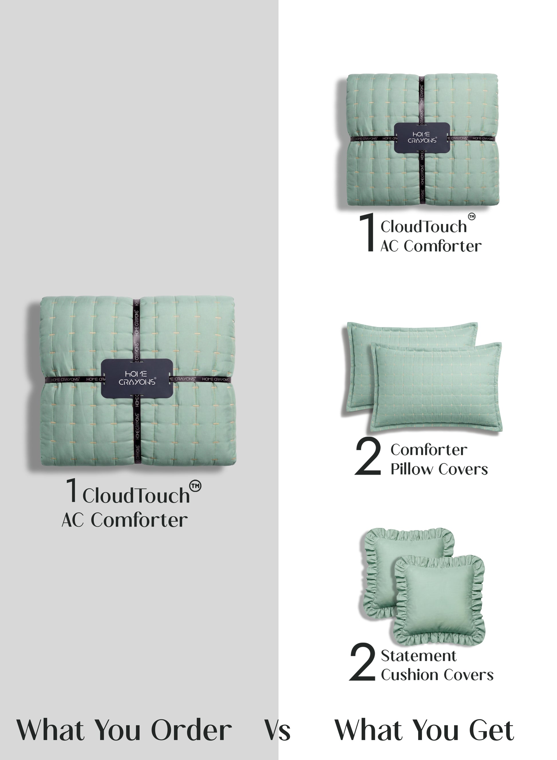 Home Crayons CloudTouch™ 5-Piece AC Comforter Set | 33% Oversized | Includes 2 Pillow & 2 Cushion Covers | Matcha Milk