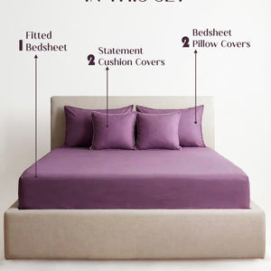 Home Crayons LuxeFit™ Fitted Bedsheet Set | Perfect Fit for Queen & King Mattresses | Matte Plum