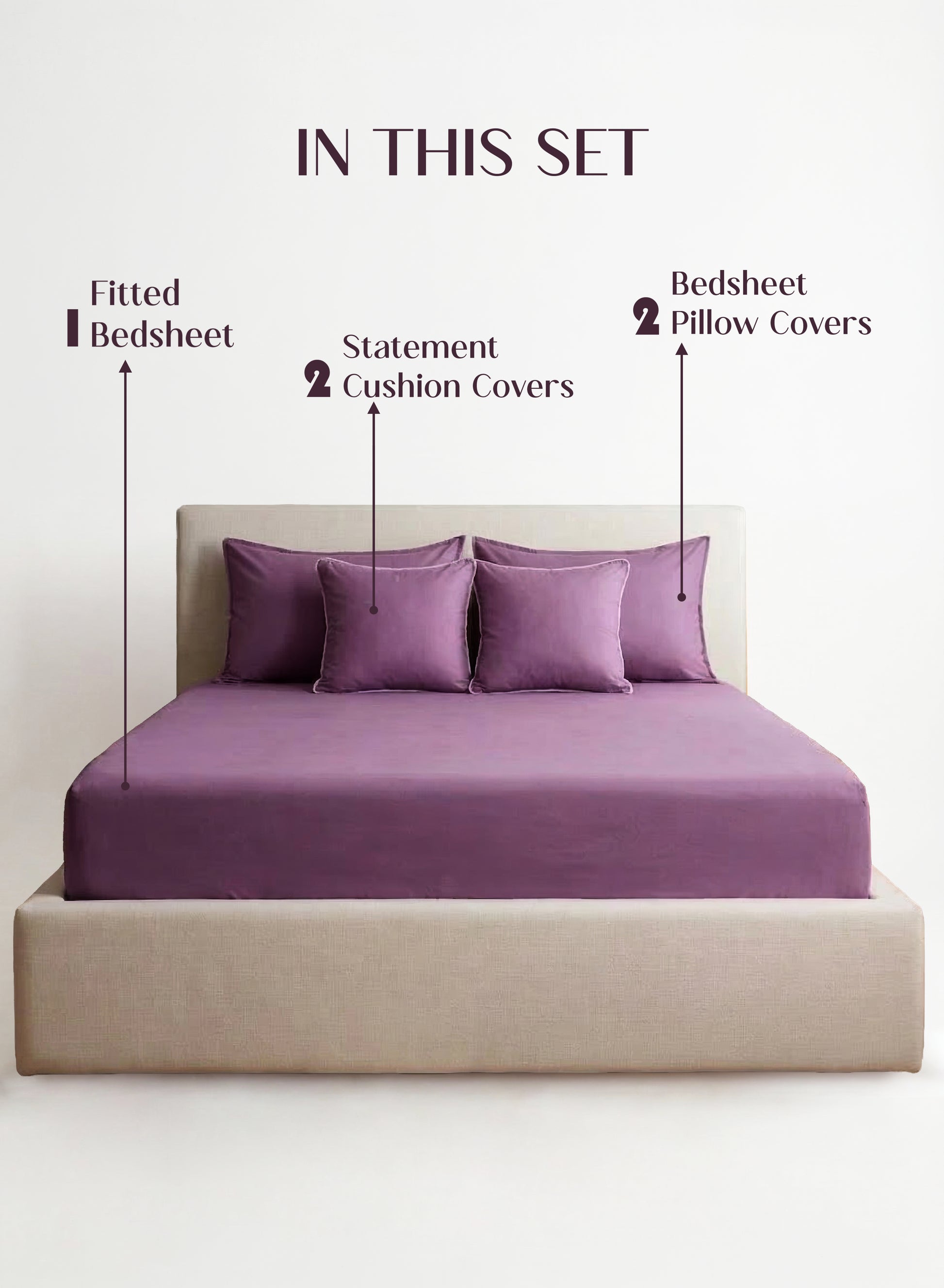 Home Crayons LuxeFit™ Fitted Bedsheet Set | Perfect Fit for Queen & King Mattresses | Matte Plum