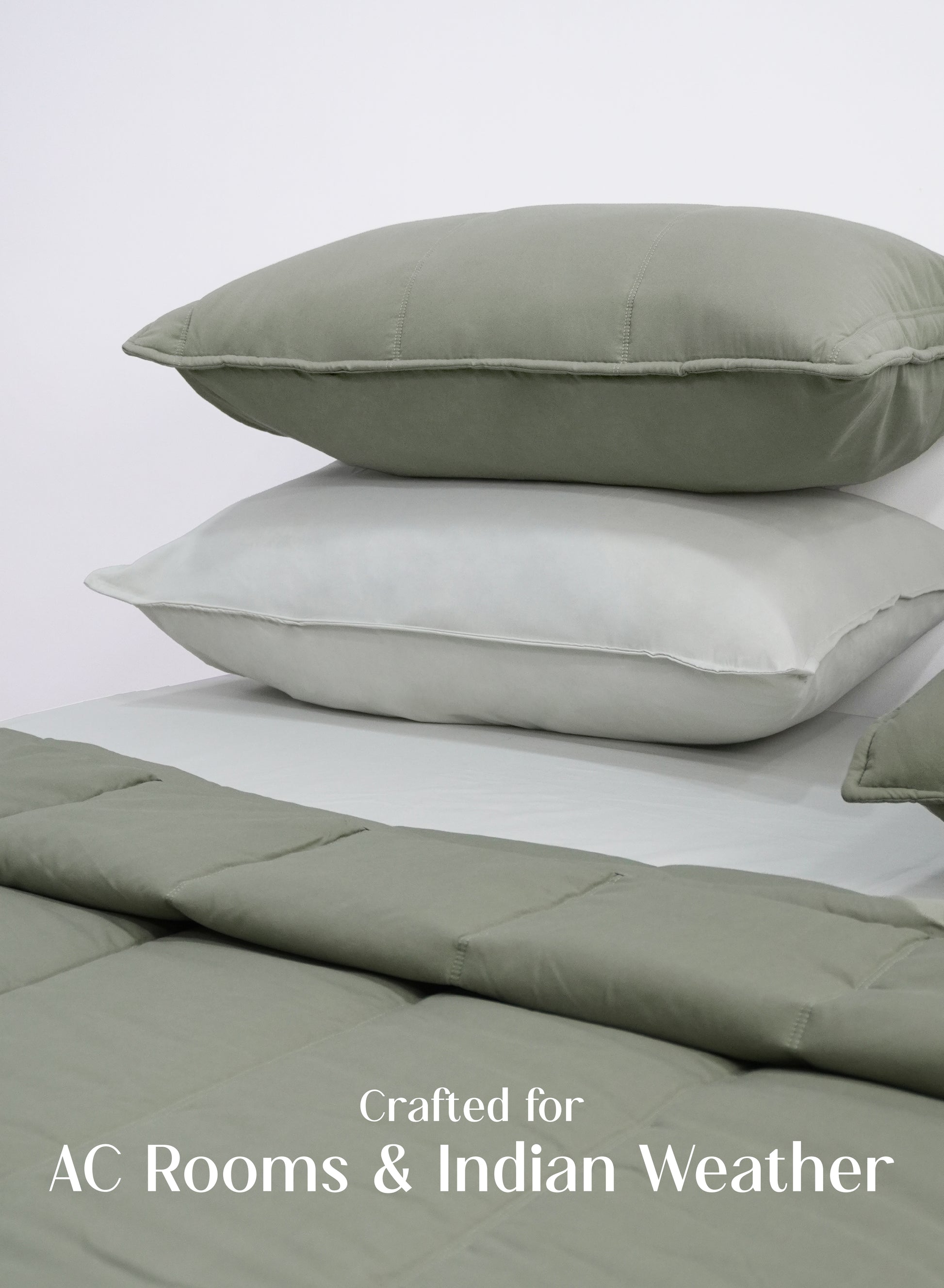 Home Crayons Cocoon 8-Piece AC Bedding Set | Coordinated Comforter, Fitted Sheet & Covers in One Set | Olive Mist