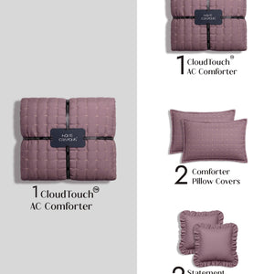 Home Crayons CloudTouch™ 5-Piece AC Comforter Set | 33% Oversized | Includes 2 Pillow & 2 Cushion Covers | Mulberry