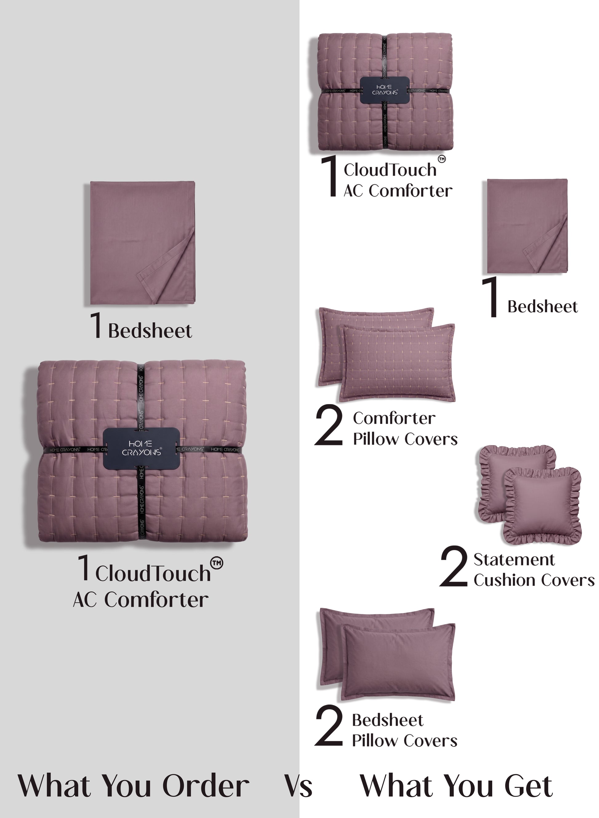 Home Crayons CloudTouch™ 8-Piece AC Bedding Set | Complete Bedroom Upgrade in One Set | Mulberry