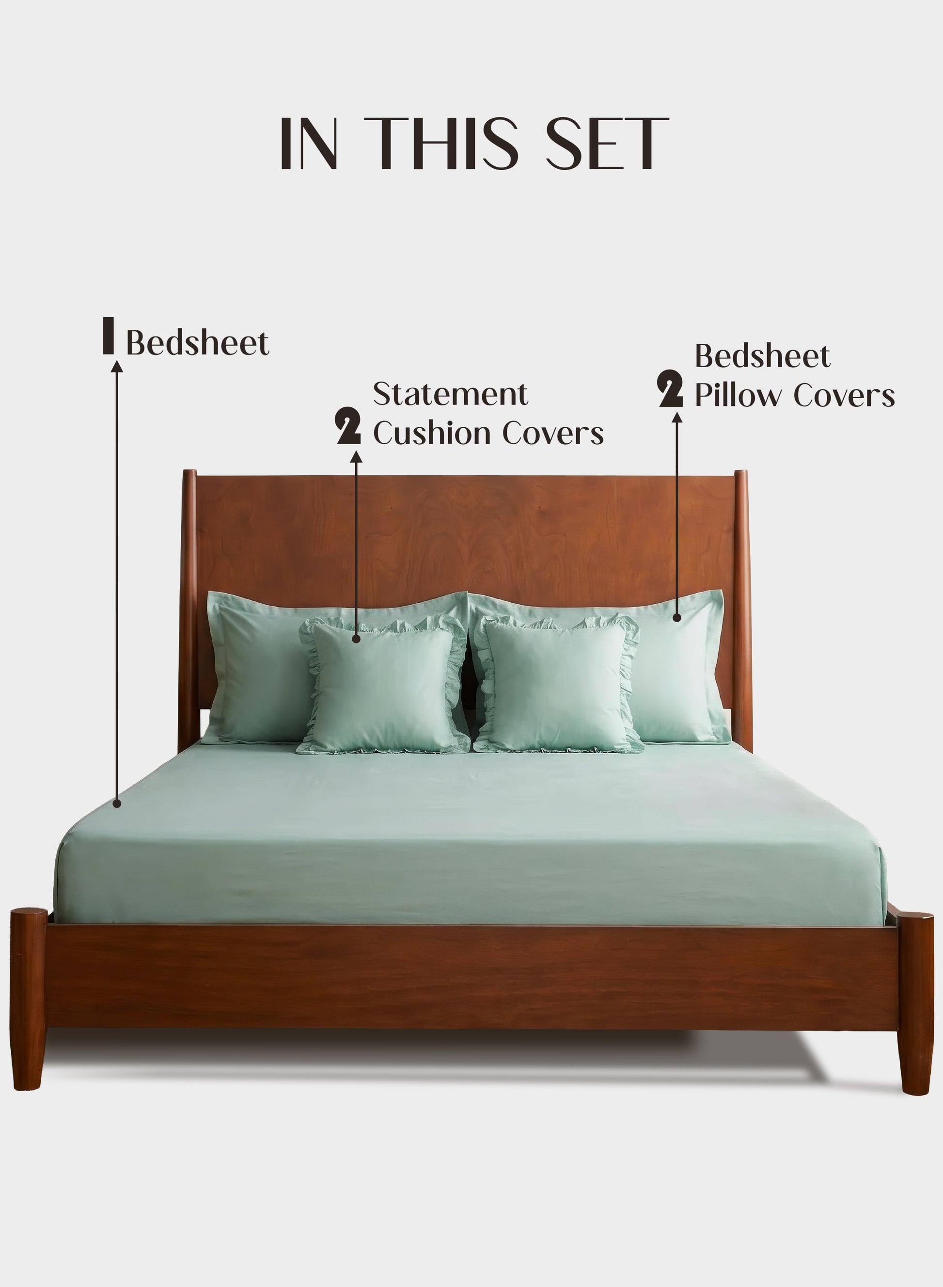 Home Crayons LuxeSoft™ Double Bedsheet Set | Oversized King | Includes 2 Pillow Covers & 2 Cushion Covers | Matcha Milk