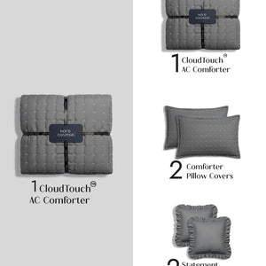 Home Crayons CloudTouch™ 5-Piece AC Comforter Set | 33% Oversized | Includes 2 Pillow & 2 Cushion Covers | Pebble Gray