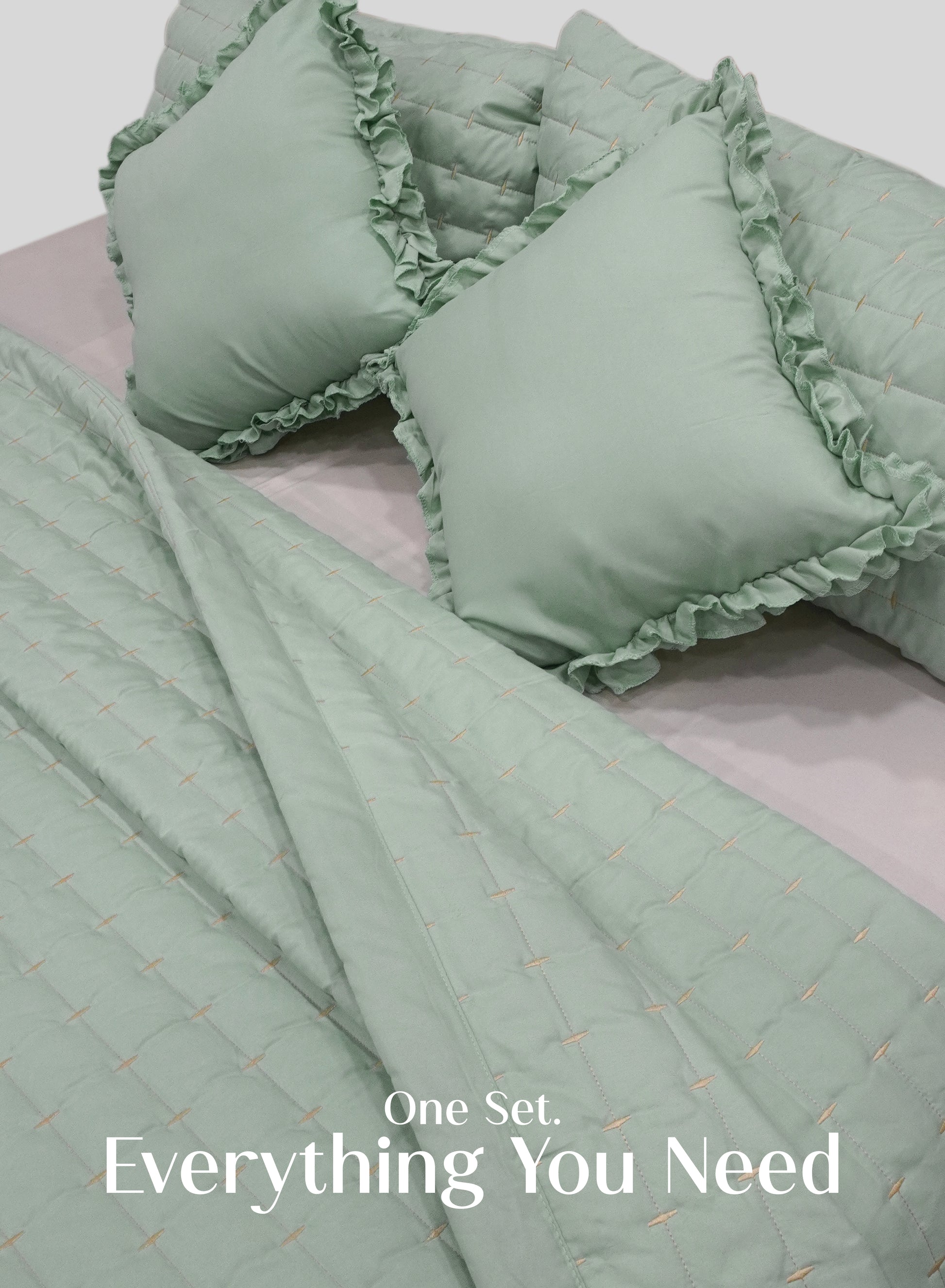 Home Crayons CloudTouch™ Comforter Set | All-Season | 33% Oversized | Includes 2 Pillow Covers & 2 Cushion Covers | Matcha Milk