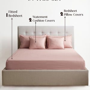 Home Crayons LuxeFit™ Fitted Bedsheet Set | Perfect Fit for Queen & King Mattresses | Pearl Blush