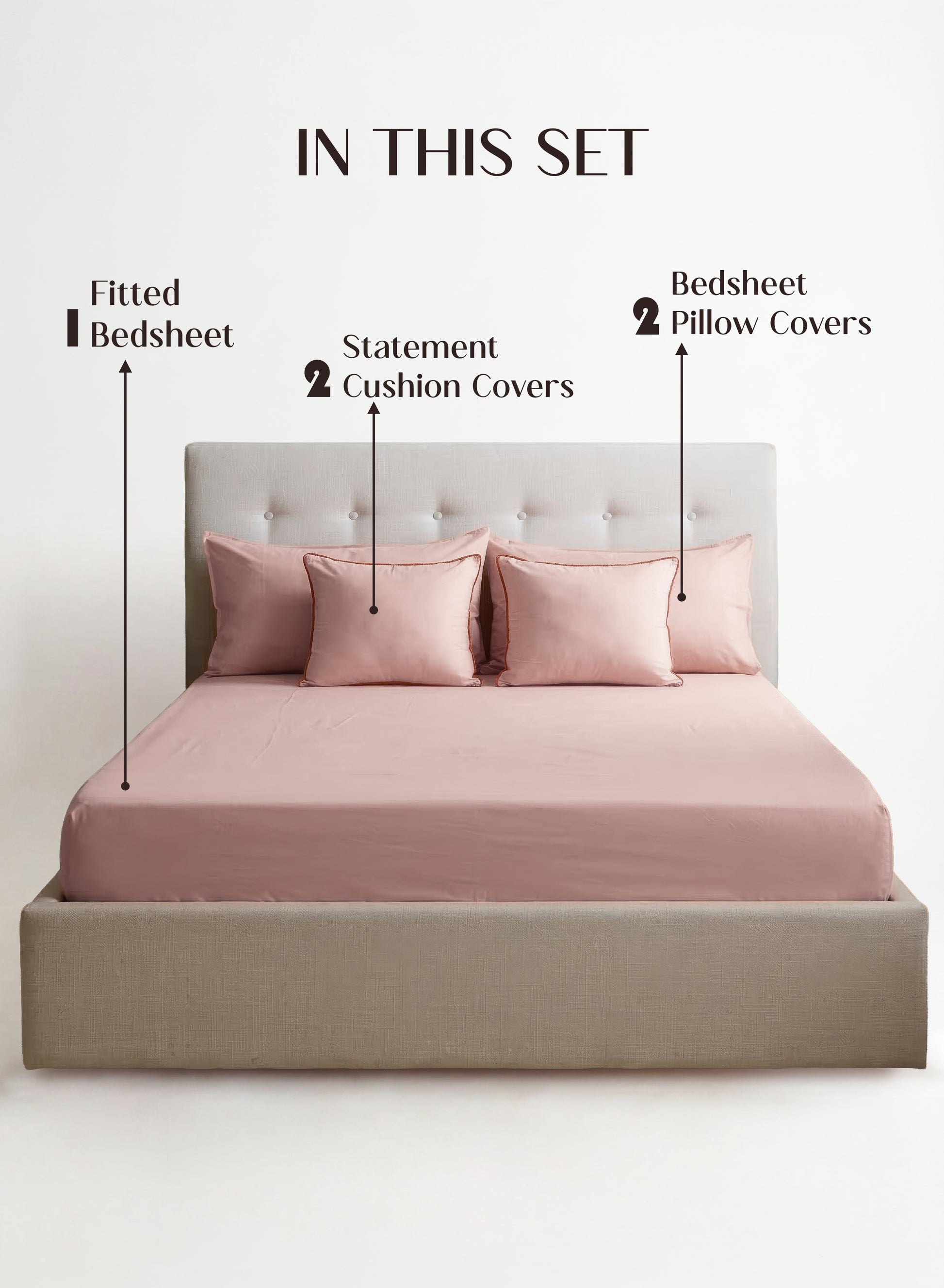 Home Crayons LuxeFit™ Fitted Bedsheet Set | Perfect Fit for Queen & King Mattresses | Pearl Blush