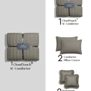 Home Crayons CloudTouch™ 5-Piece AC Comforter Set | 33% Oversized | Includes 2 Pillow & 2 Cushion Covers | Smoked Coffee