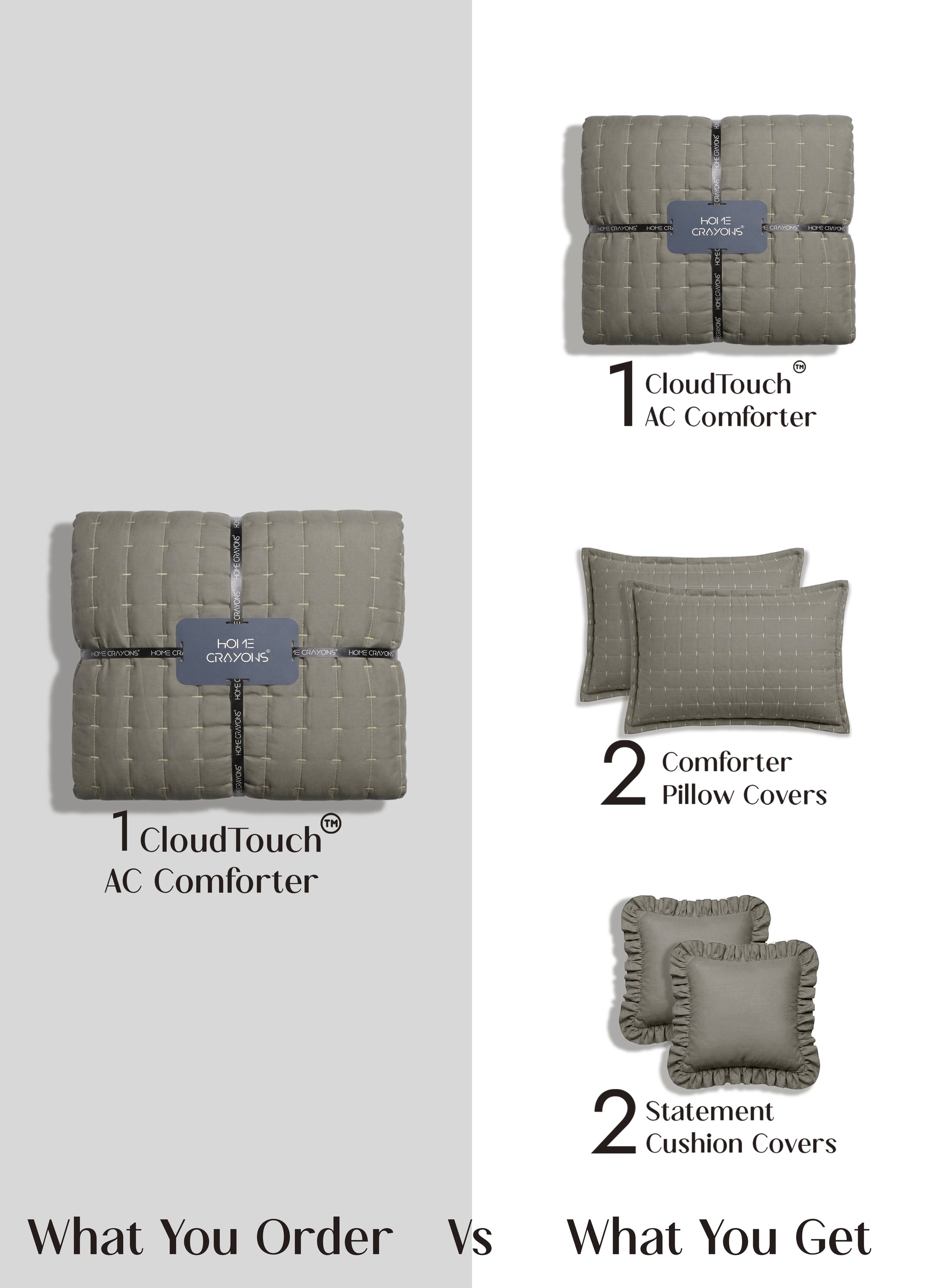 Home Crayons CloudTouch™ 5-Piece AC Comforter Set | 33% Oversized | Includes 2 Pillow & 2 Cushion Covers | Smoked Coffee