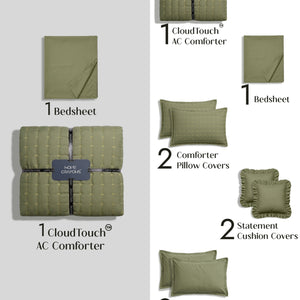 Home Crayons CloudTouch™ 8-Piece AC Bedding Set | Complete Bedroom Upgrade in One Set | Olive Grove