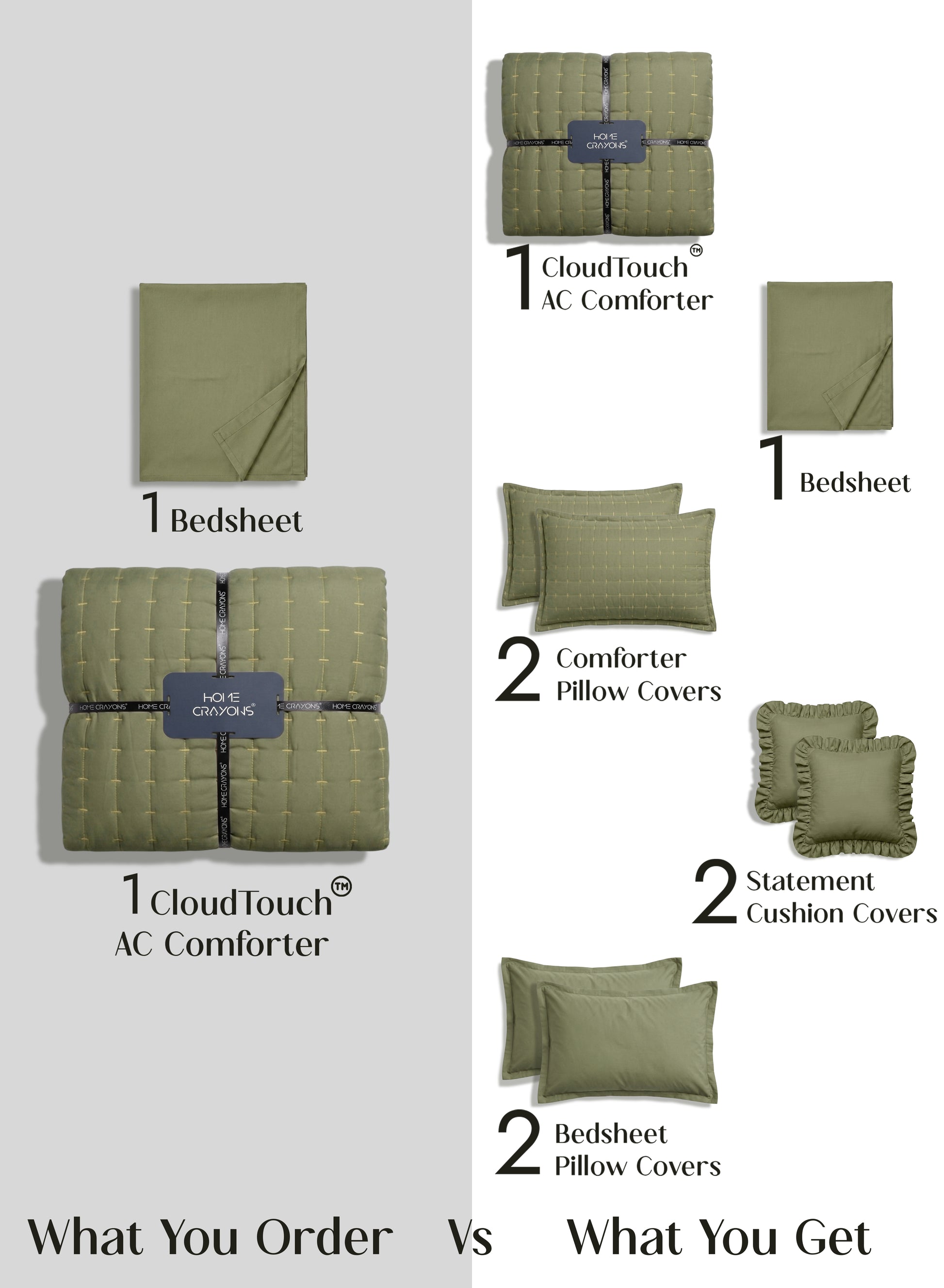 Home Crayons CloudTouch™ 8-Piece AC Bedding Set | Complete Bedroom Upgrade in One Set | Olive Grove
